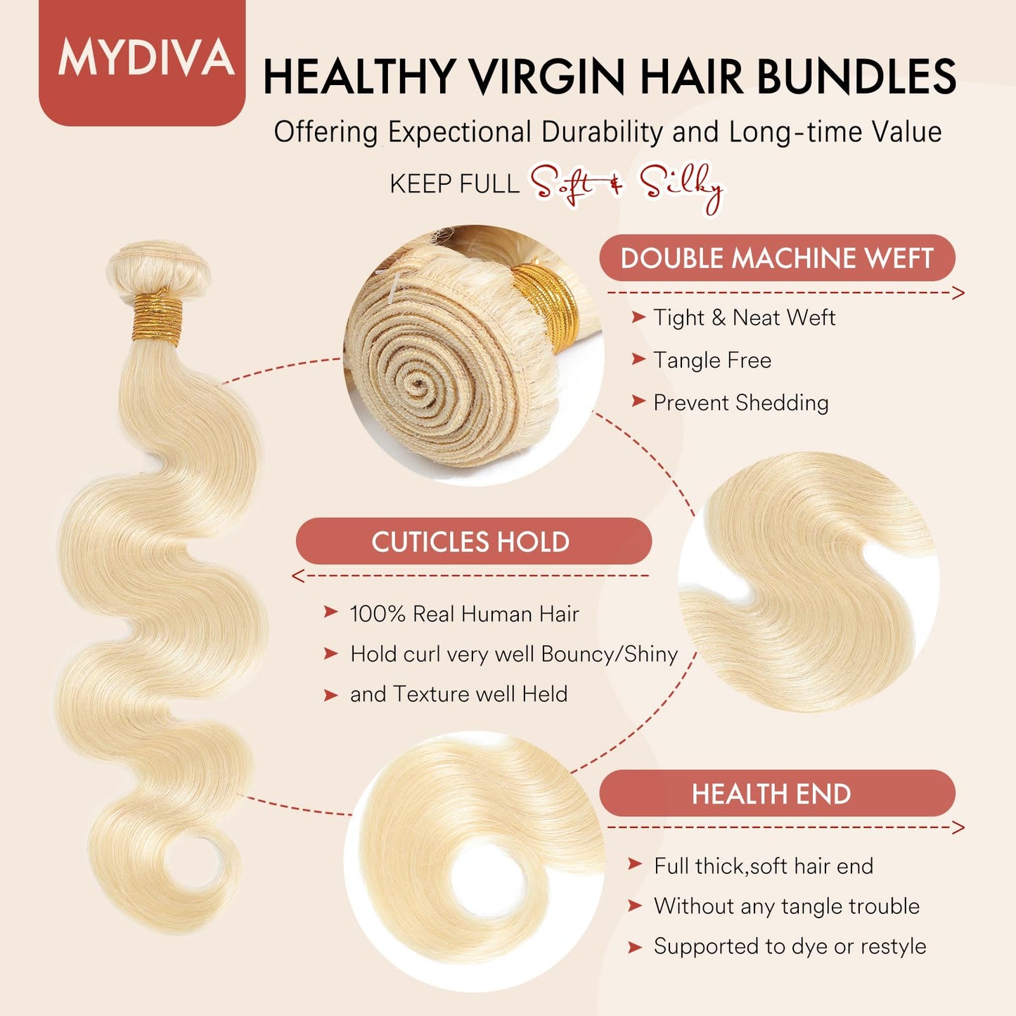 Blonde Body Wave Bundles Human Hair Dyeable 613 Sew in Quick Weave Bundles