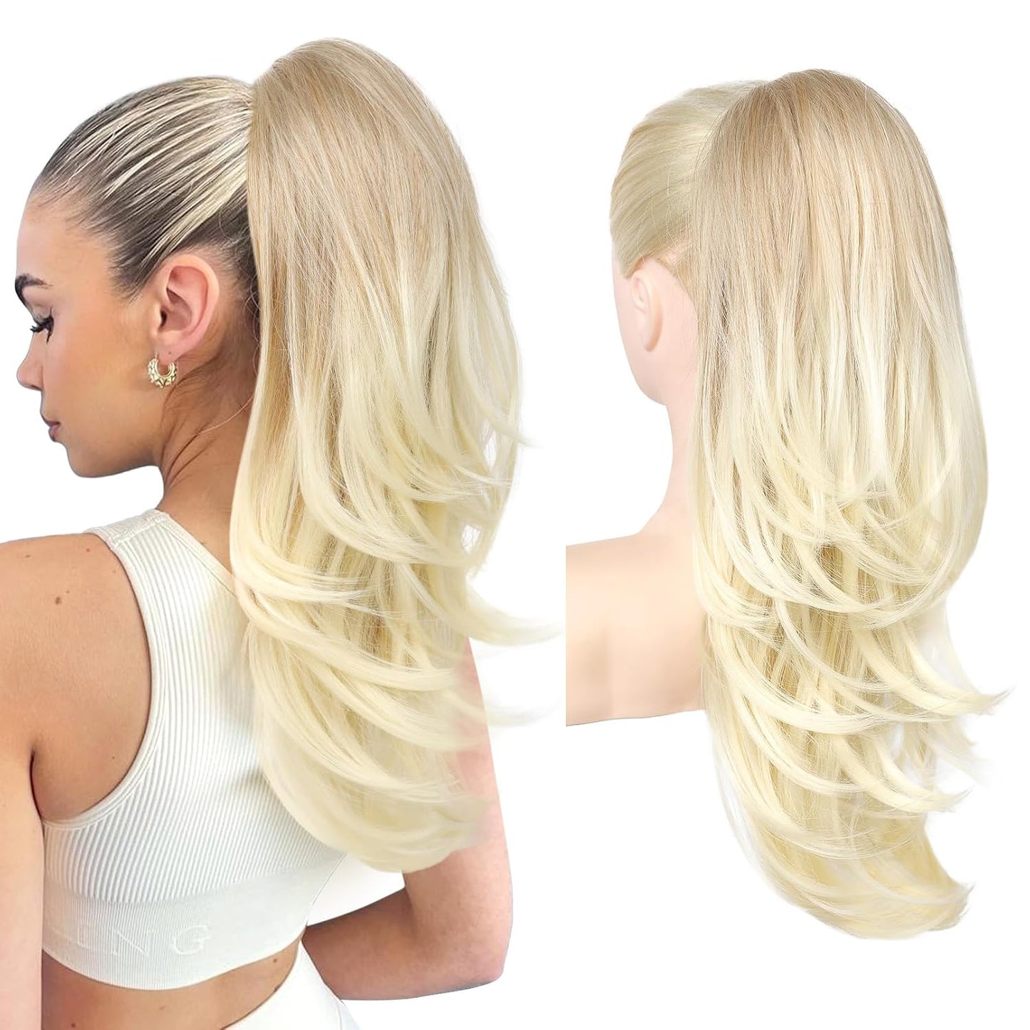 Ponytail Extension for Women - 20 Inch Drawstring Hairpiece | Soft Natural Look in Grey/Silver/White Mix