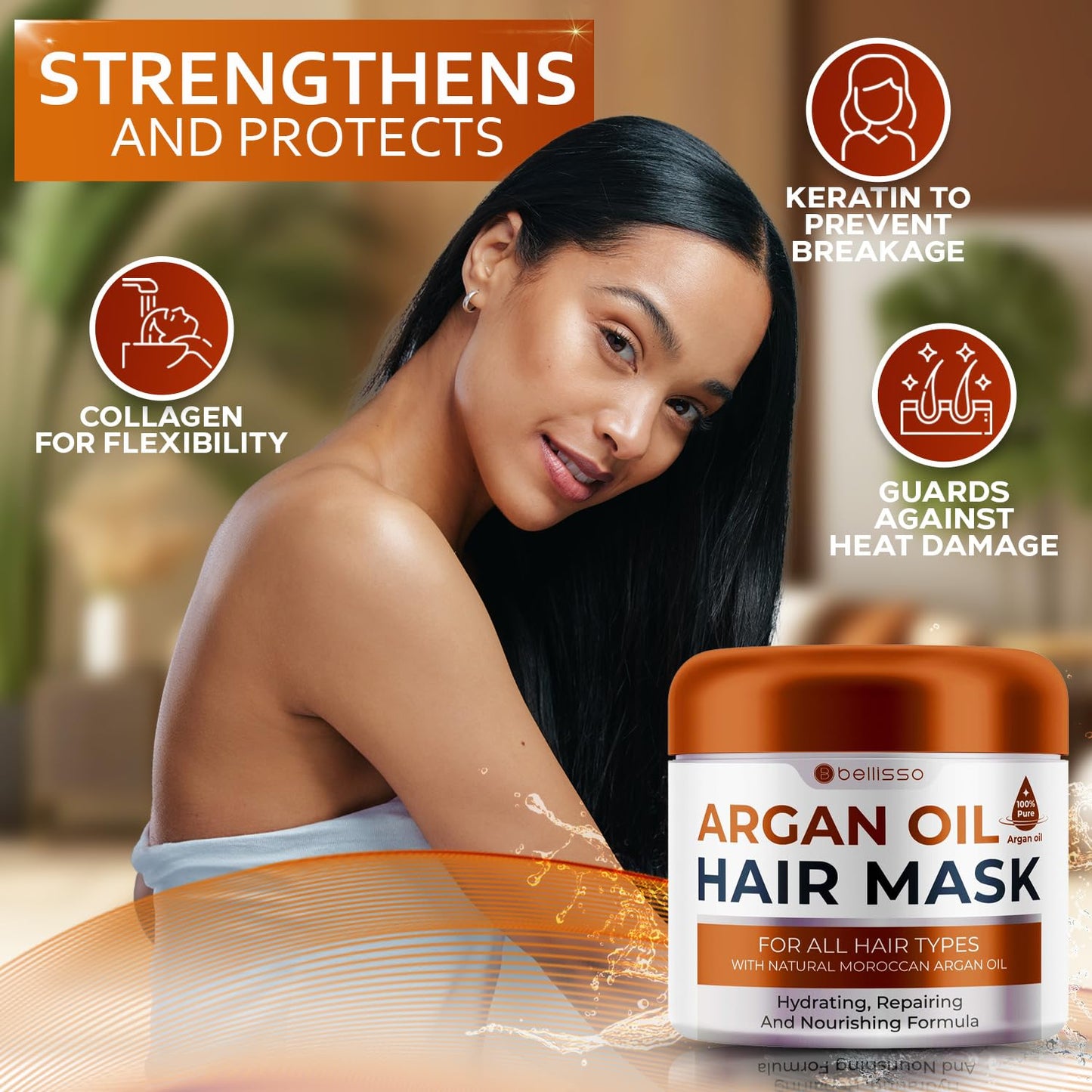 Moroccan Argan Oil Hair Mask - Deep Conditioning Treatment for Damaged Hair | Hydrating Repair with Collagen & Keratin
