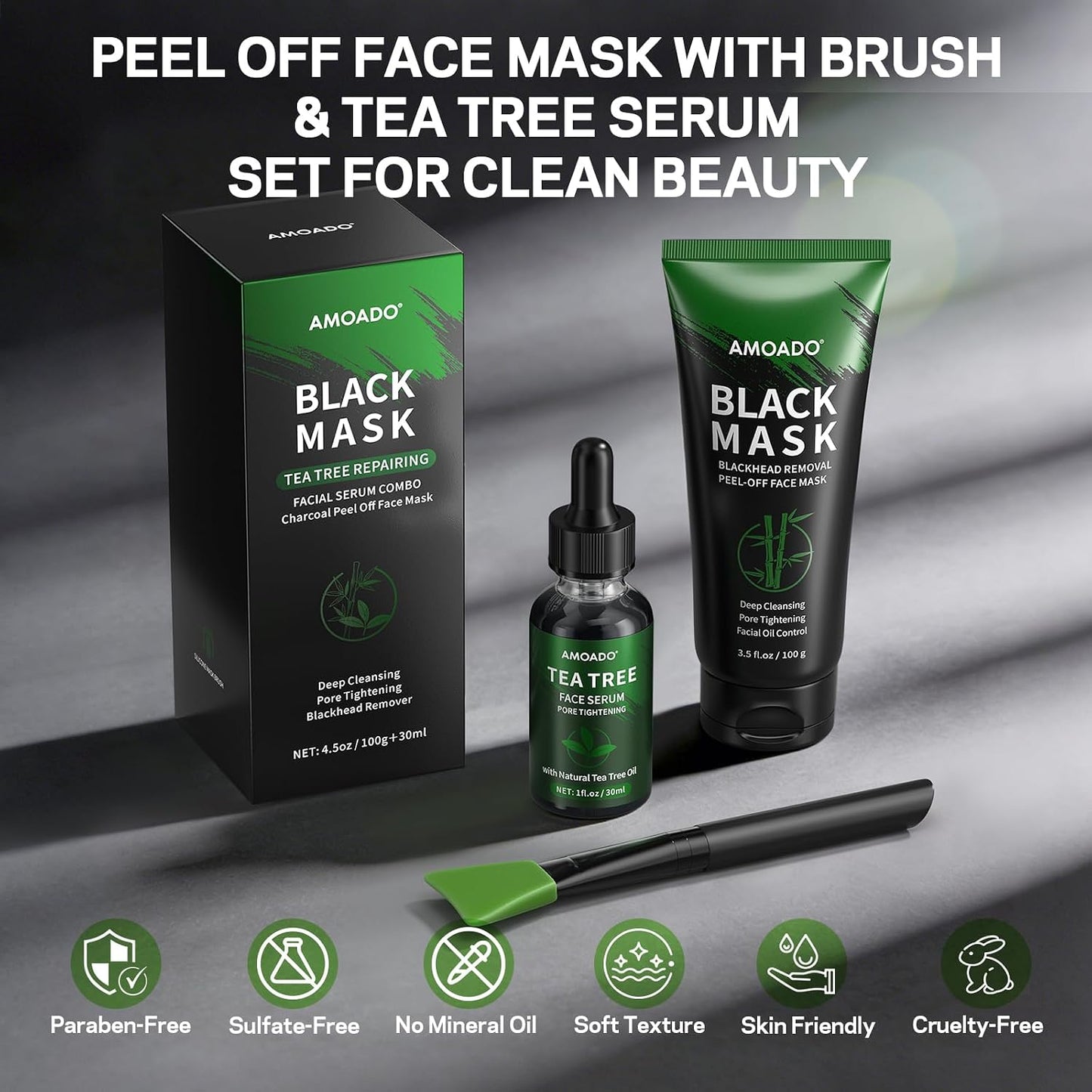 Blackhead Remover Peel Off Face Mask Set - Charcoal & Tea Tree Oil Duo for Deep Cleansing | 2-in-1 Pore Tightening Solution