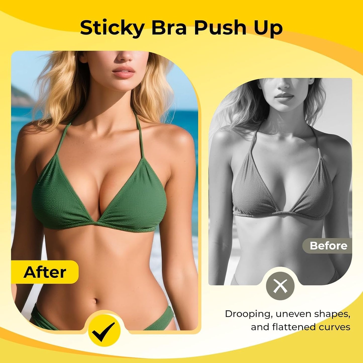 Invisible Push-Up Sticky Bra - Double-Sided Adhesive Inserts for Large Breasts | Perfect for Bikinis & Swimsuits