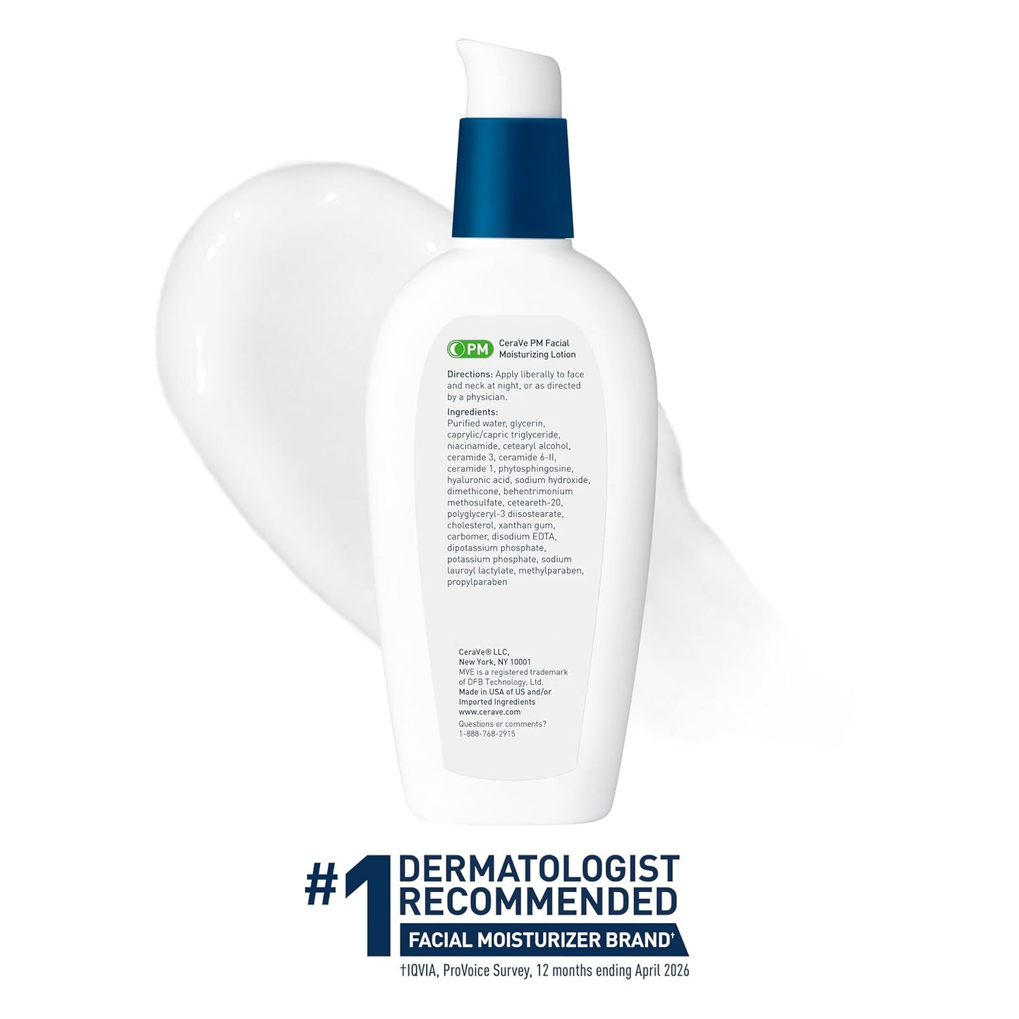 CeraVe PM Facial Moisturizing Lotion - Night Cream with Hyaluronic Acid & Niacinamide | Ultra-Lightweight, Oil-Free, 3 oz