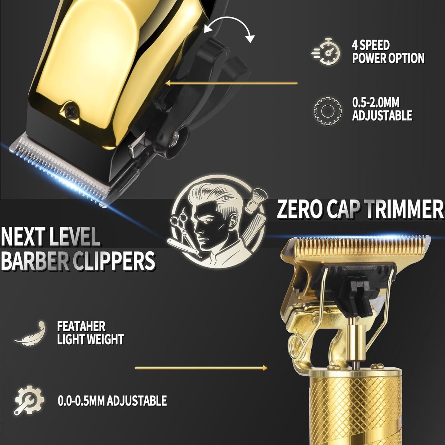 Hair Clippers for Men - Cordless Grooming Set with LED Display | 4-Piece Kit Includes Trimmer & Razor