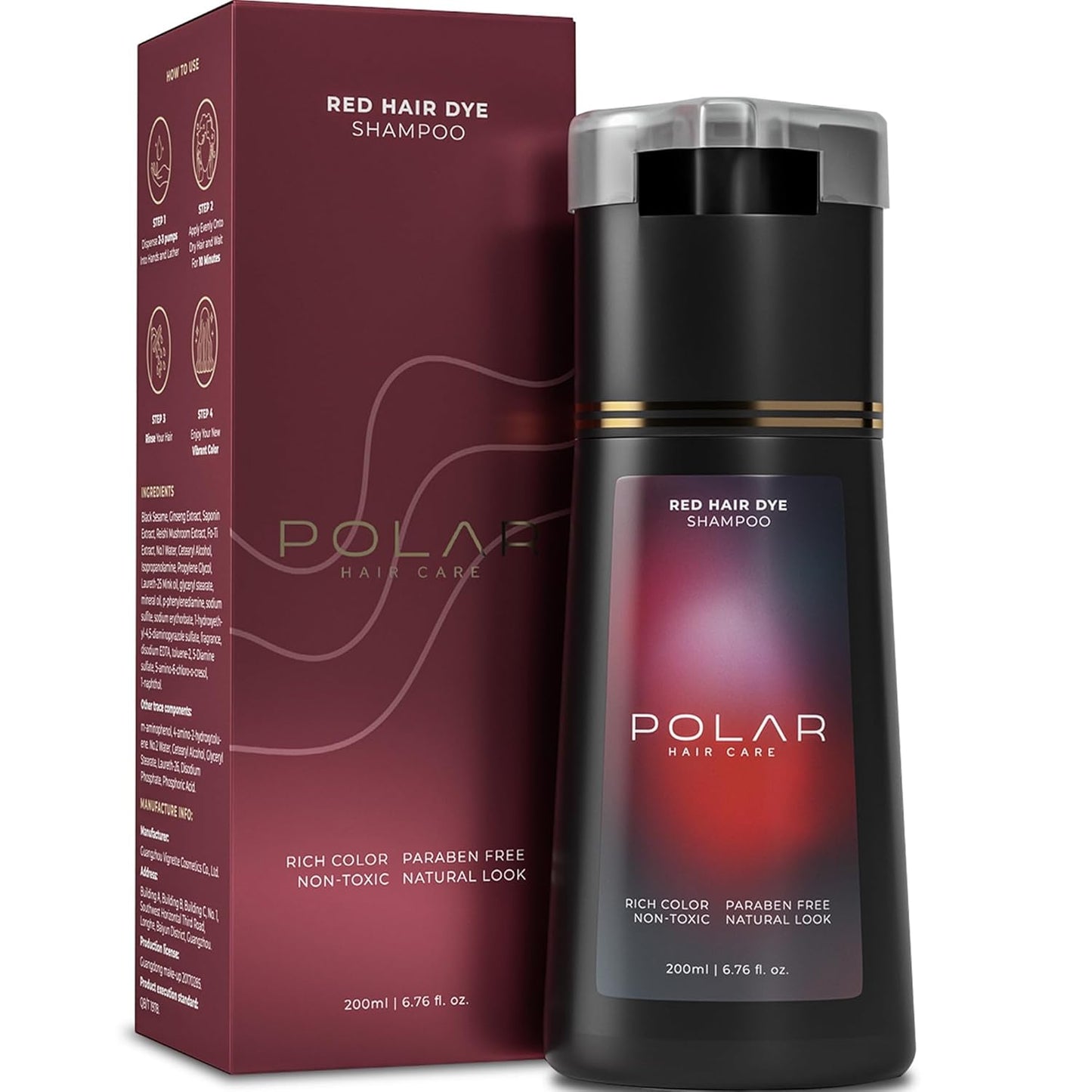 Red Coloring Shampoo for Gray Hair - Vegan, Ammonia-Free, 3-in-1 Total Coverage | 6.76 Fl Oz