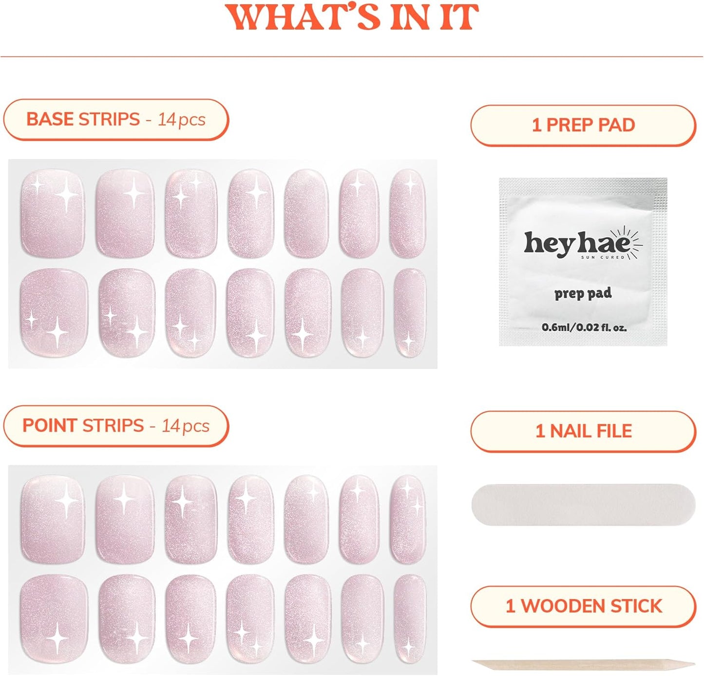 Semi Cured Gel Nail Strips - Glitter Pink | Easy Apply & Remove, Salon Quality | 28 Strips, Prep Pads & Nail File Included