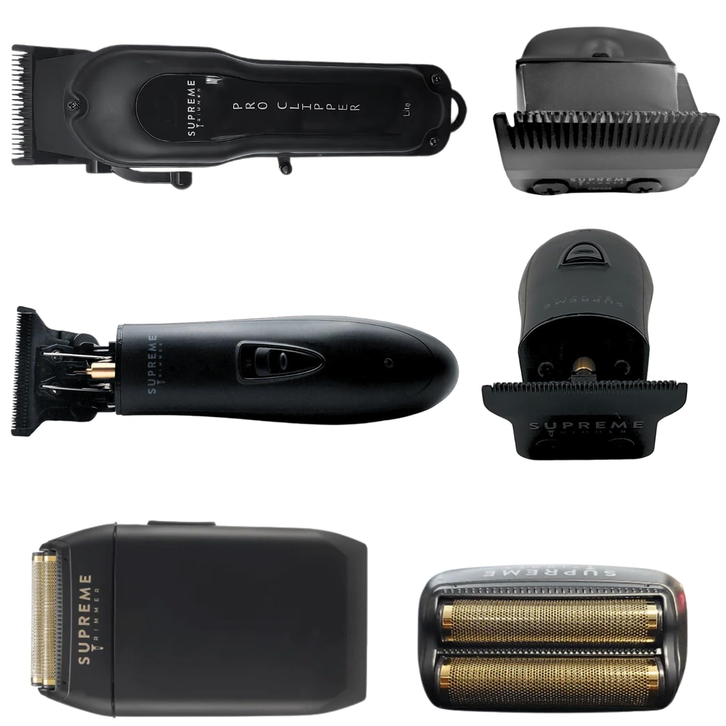 Supreme Trimmer 3-in-1 Barber Bundle | Pro Clipper, T-Shaper Trimmer & Crunch Foil Shaver | Professional Beard Trimmer Men’s Hair Clipper Kit | Gold