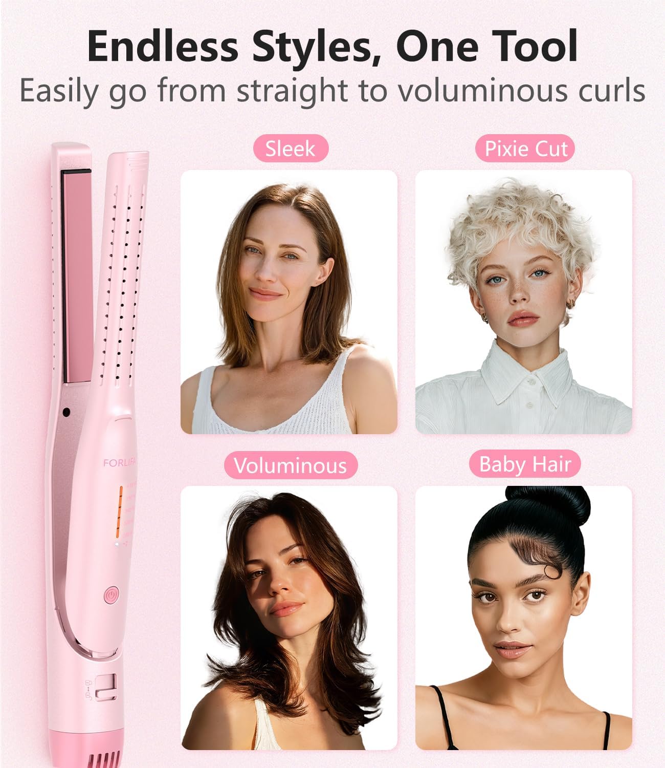 Mini Flat Iron Hair Straightener - 2-in-1 Cool Airflow Styler for Short Hair | Perfect for Pixie Cuts & Bobs