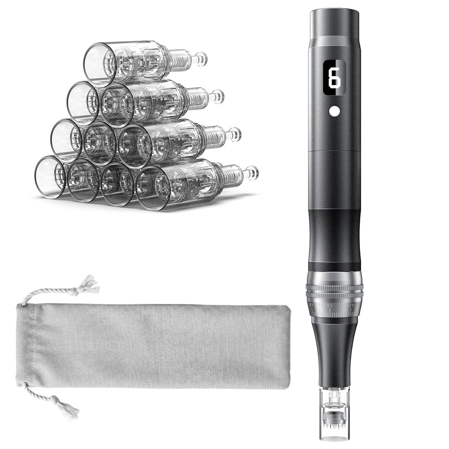 Rechargeable Microneedling Pen - Adjustable Depth Micro Needle for Skin Care | 0.25MM Black