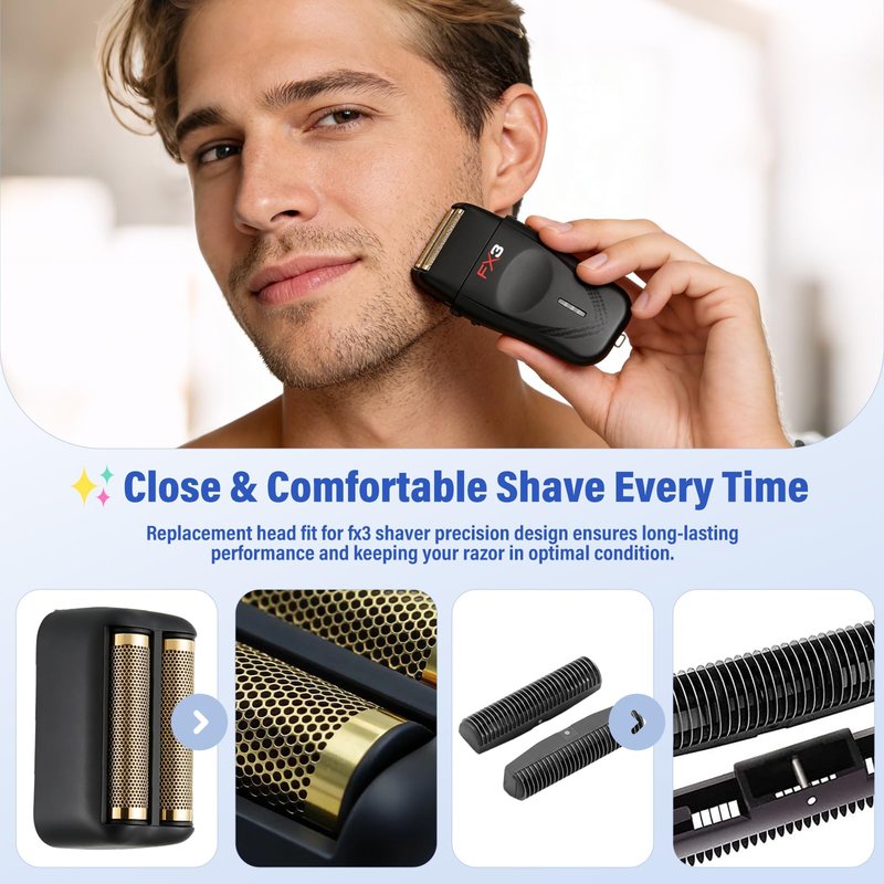 Replacement Head Compatible with BaByliss FX3 Foil Shaver, Replacement Blade Compatible with BaByliss Pro FX3 Foil Shaver Replacement Head, FXX3RFB Black Razor Replacement Foil Head with 2 Cutter-1PCS