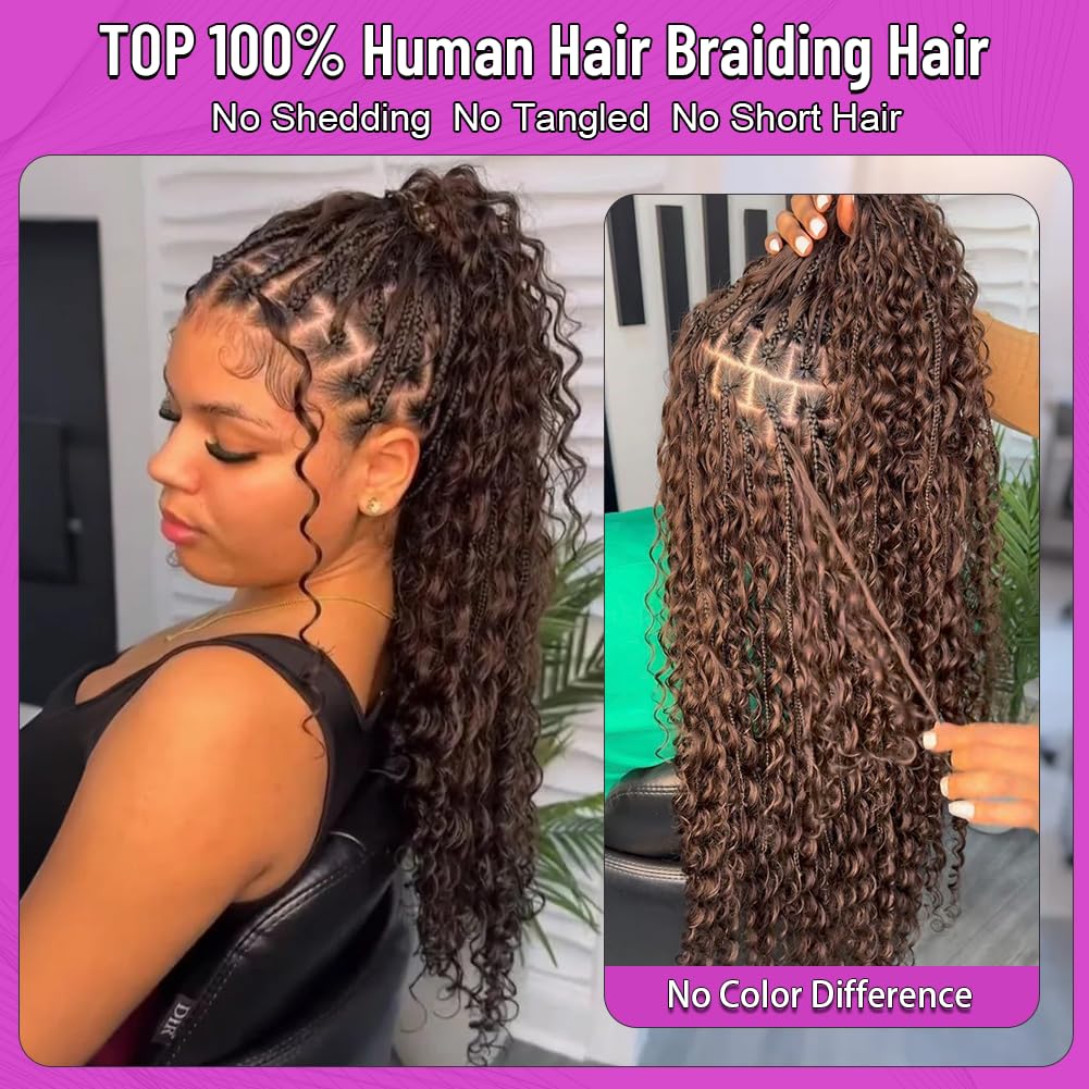 Human Braiding Hair for Boho Braids 120g Deep Water Wave Boho Bulk Human Hair for Knotless Braiding Curly Wet and Wavy Bohemian 100% Virgin Hair Extensions No Weft 3 Bundles/Pack Natural Brown