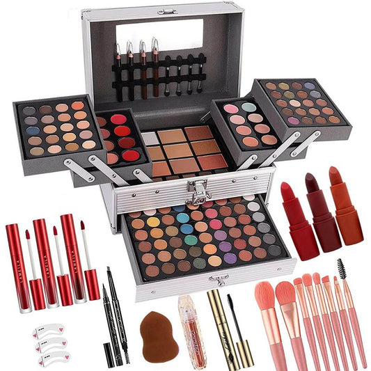 132 Color All-In-One Makeup Kit for Women - Professional Gift Set with Eyeshadow, Lipstick, Concealer & More | Silver