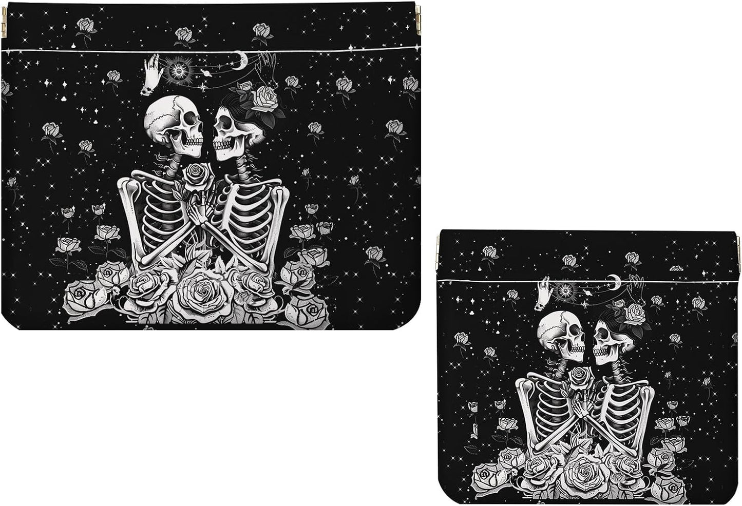 Makeup Bag Set - 2 PCS PU Leather Self-Closing Cosmetic Bags | Portable Travel Organizer in Purple Starry Sky