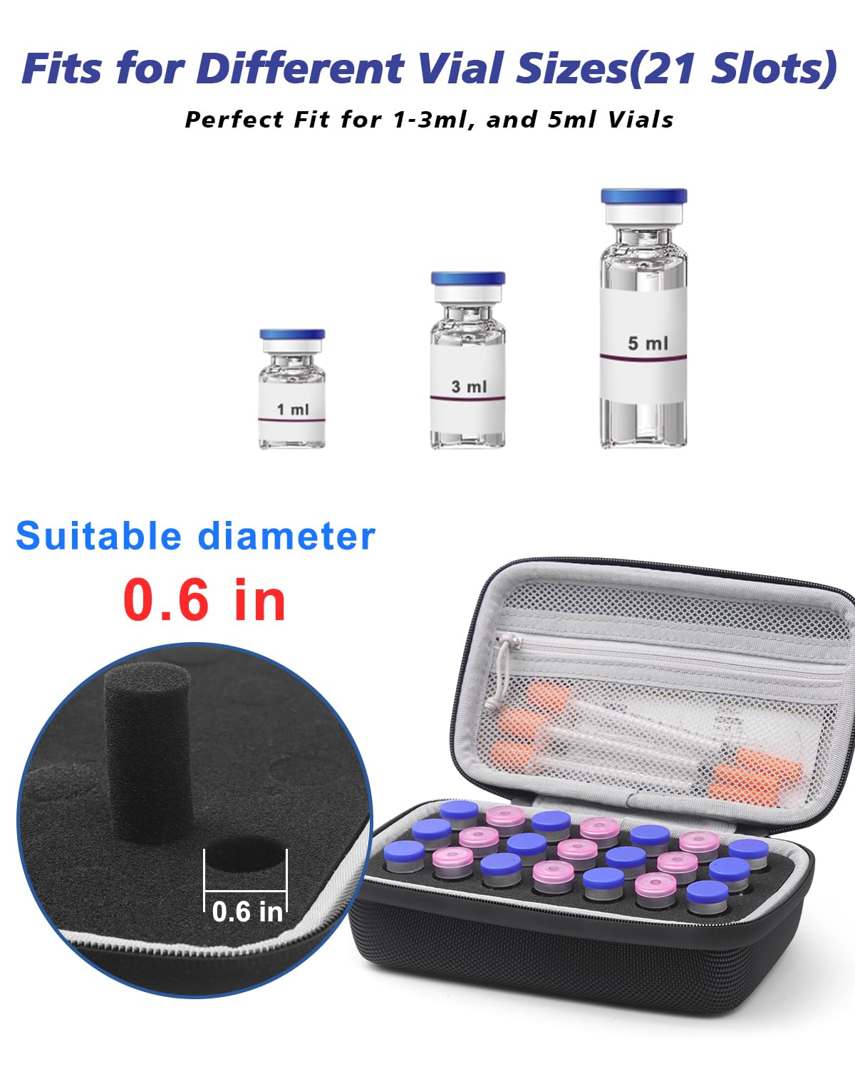 Krypthos Insulin Vial Protector Case, Insulin Vial Organizer Bag for Diabetics Standard 10ml U-100 Vials, Insulin Carrying Case Fridge Holder Storage Holder (21 Slots)