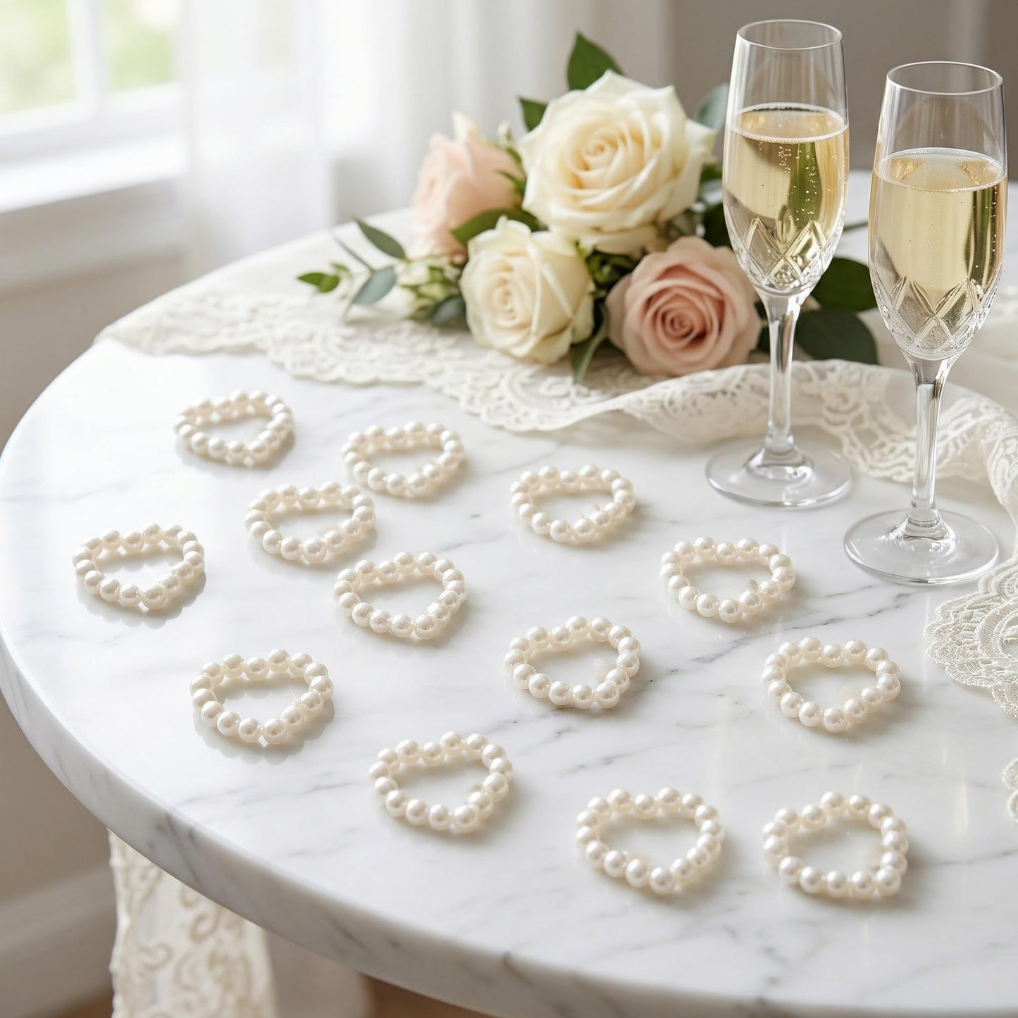 Pearl Heart Table Scatter Confetti - 50 Pcs Heart Shaped Plastic Faux Bead Charms for Wedding Table Decoration, DIY Crafts, Nail Art, Cake Topper, Bridal Shower and Party Centerpiece Ornaments