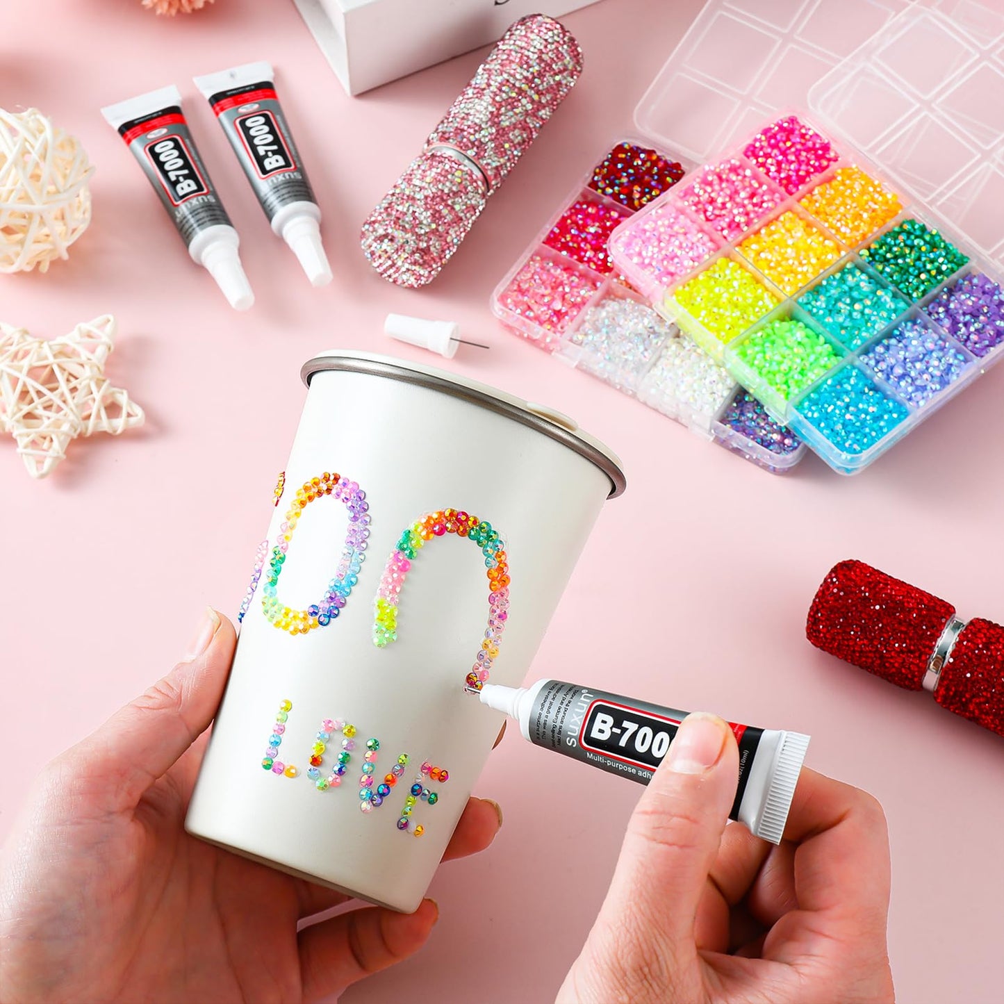 UWETIME 32000Pcs Resin Flatback Rhinestones for Bedazzling Kit with 4 Pcs B7000 Glue 3mm Multicolor Bedazzler Kit with Rhinestones and Tools DIY Bedazzling Gems for Crafting Clothing Shoes Cups