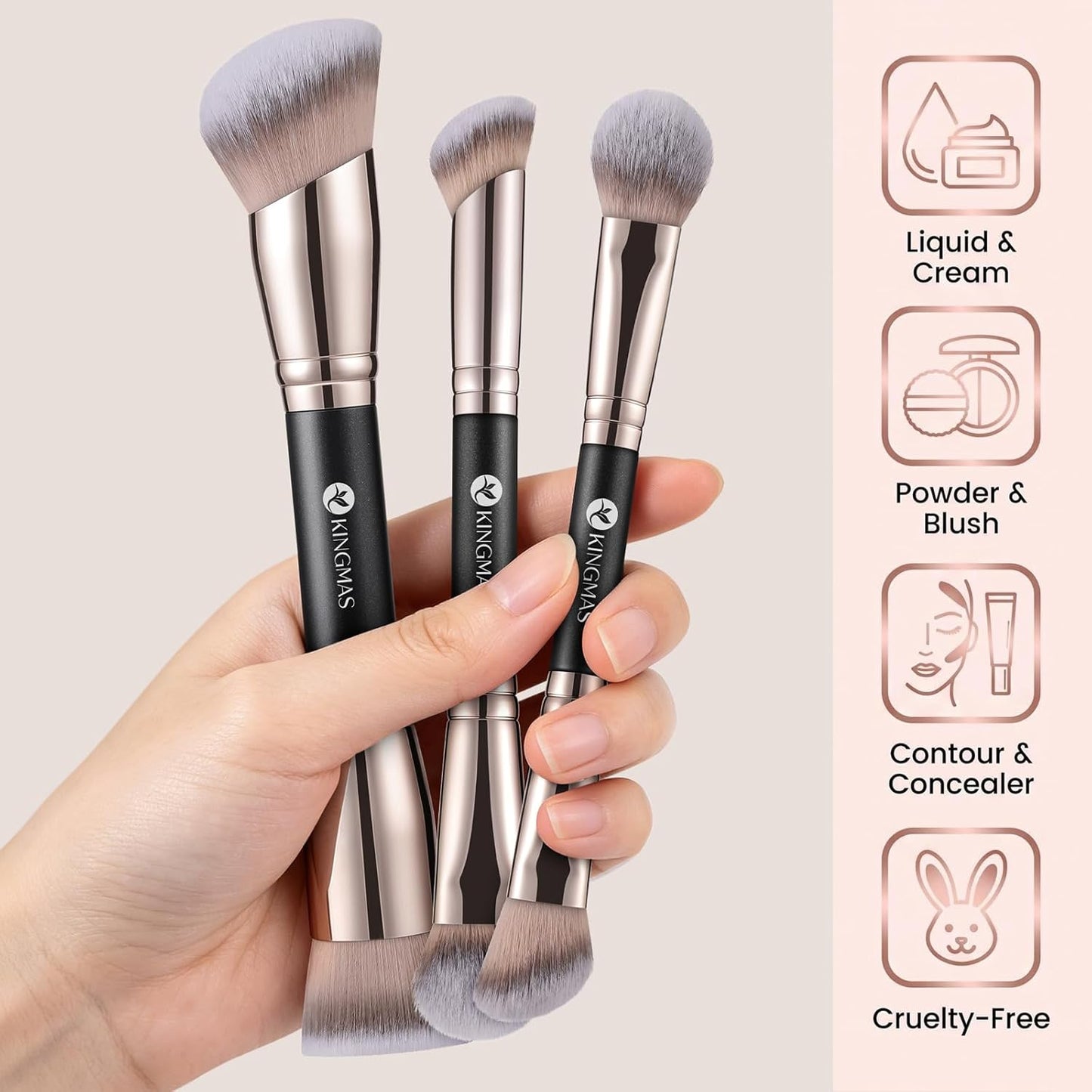 Foundation Concealer Contour Brush Set - 3 Dual-Ended Makeup Brushes for Liquid & Powder | Cruelty-Free & Vegan