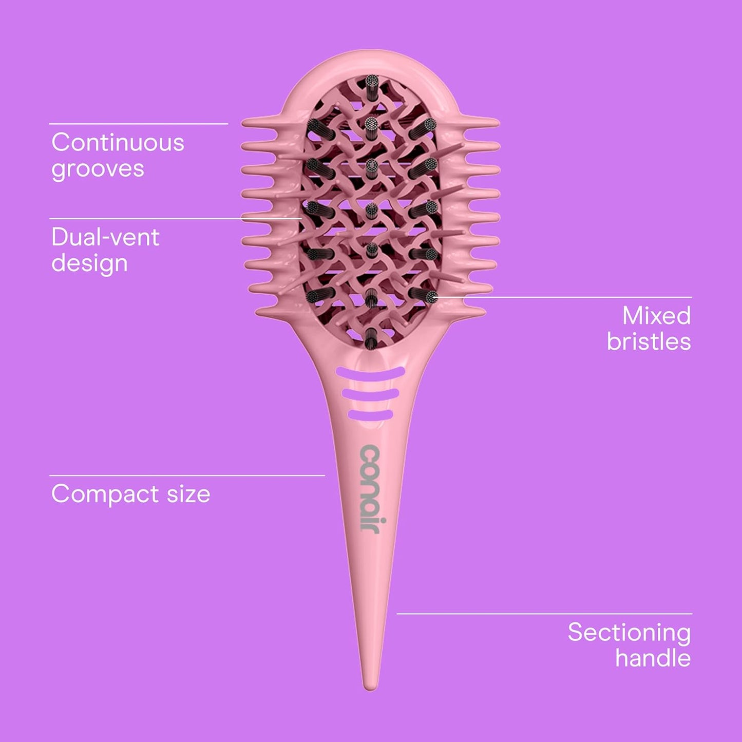 Conair Curl Define Pro Mini Detangler Brush - Frizz-Free Curl Defining Tool | Pink