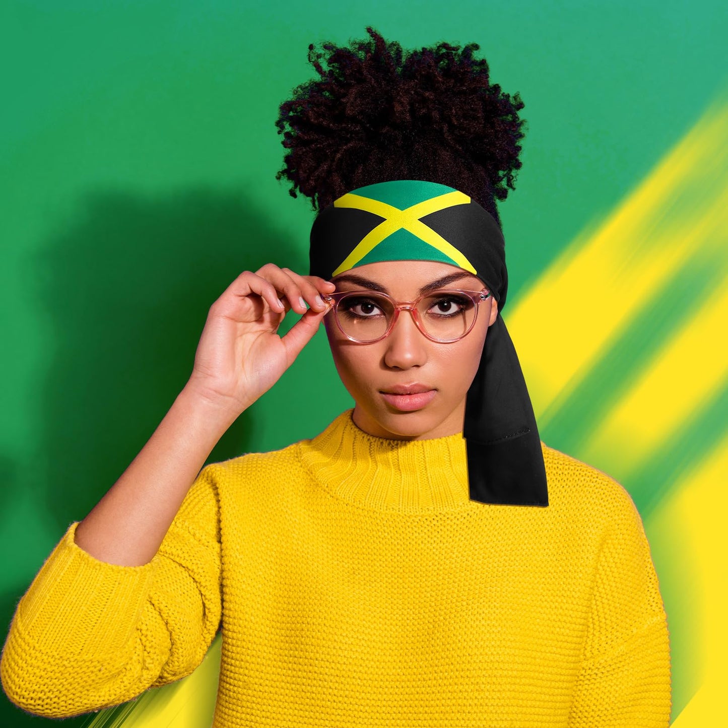 Solsew 6 Pcs Jamaican Flag Bandana Jamaican Headbands for Women Green Yellow Black National Flag Headband Sweatbands Independence Day Gift for Men Women Sports