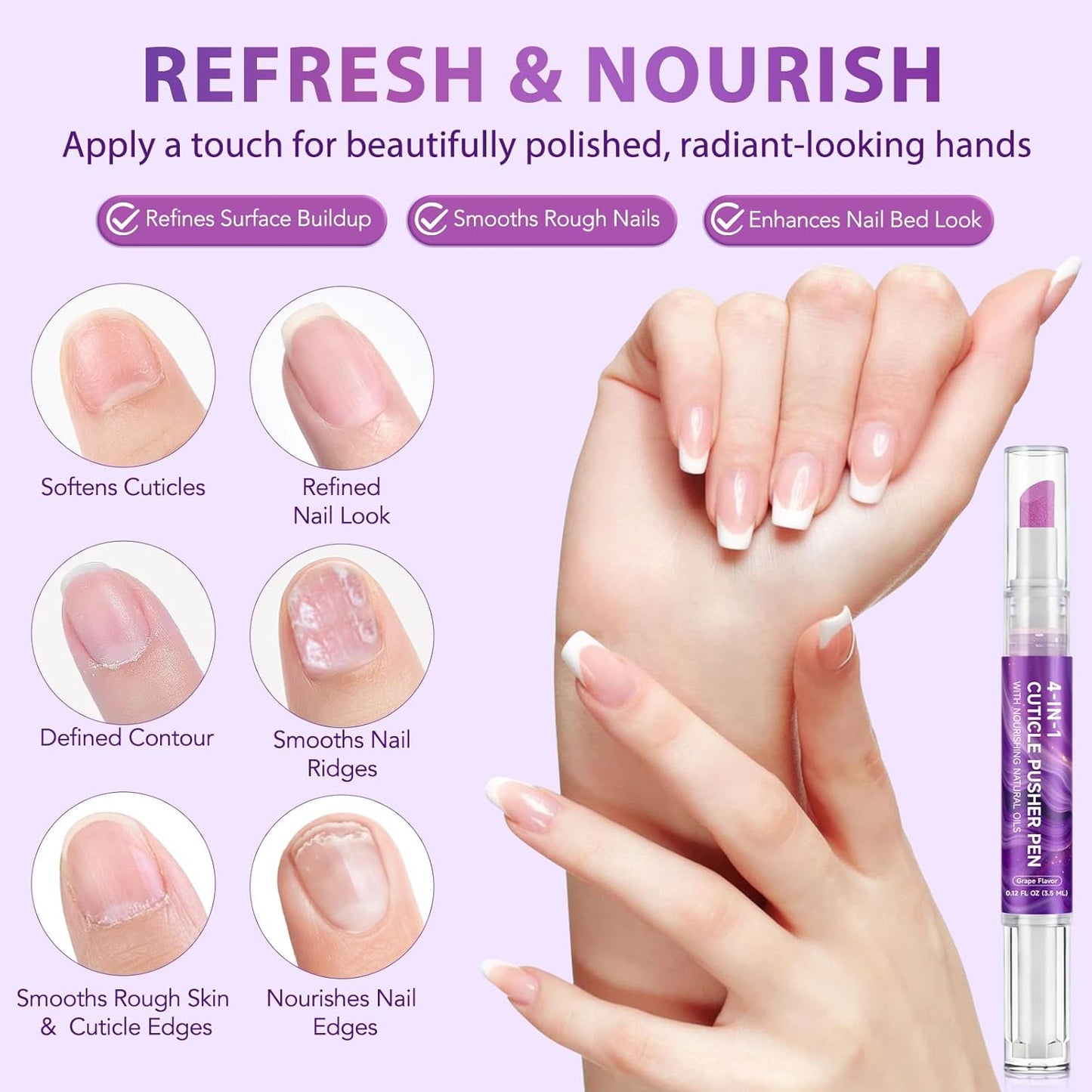 Cuticle Care Pen - 4-in-1 Nail Grooming Tool with Quartz Pusher & Buffer | Portable Manicure Solution