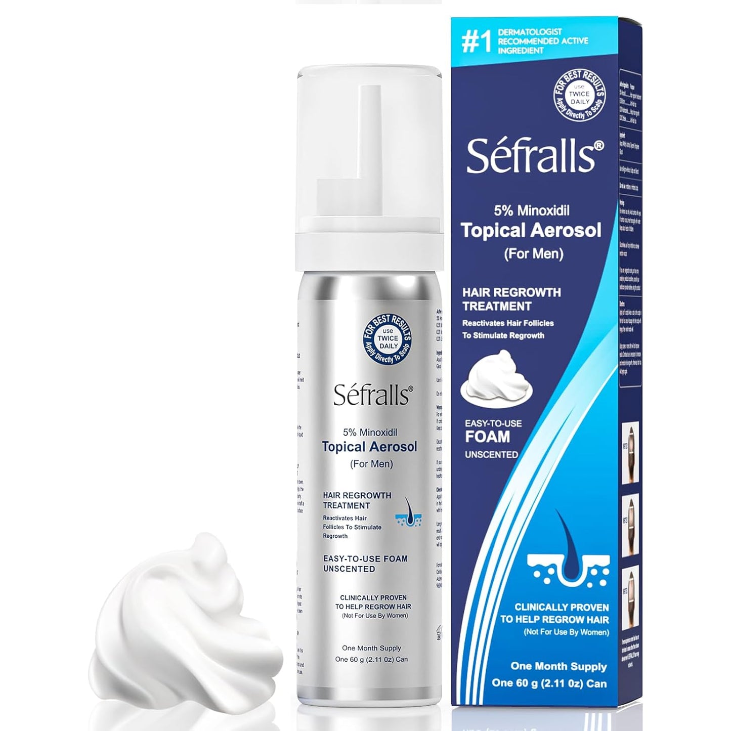 5% Minoxidil Foam for Hair Regrowth | Topical Hair Loss Treatment for Men - 60ml / 2.11oz