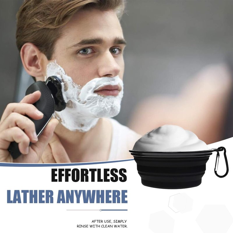 Foldable Shaving Bowl with Carabiner, Silicone Shave Mug for Men, Quick Lather Shaving Cream Bowl, Portable Travel Shaving Soap Bowl, Non-Slip Base, Lightweight Collapsible Design