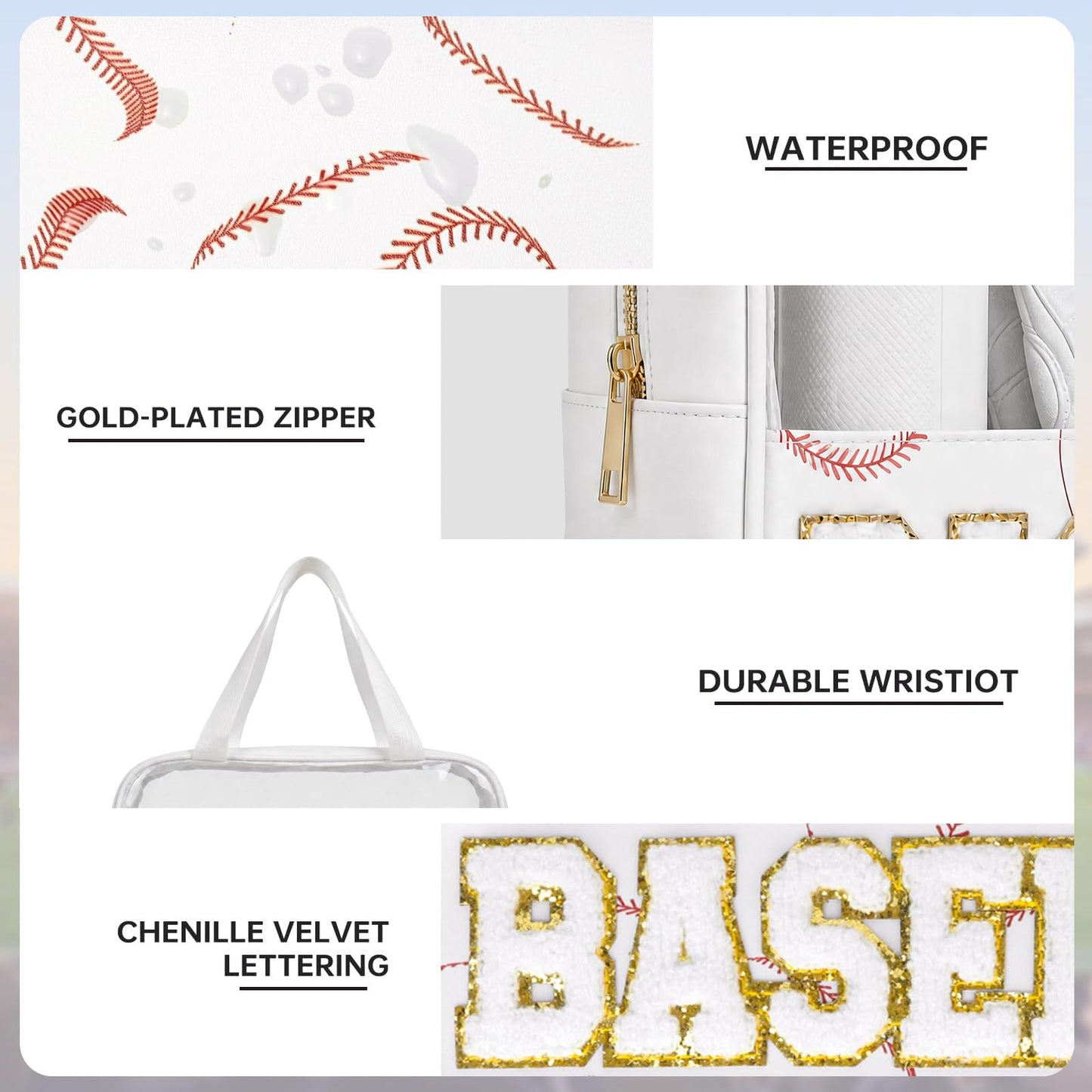 PPeen Baseball Mom Essentials Baseball Team Gifts Makeup Cosmetic Bag Clear Chenille Letter Zipper Pouch Stuff Sport Portable Travel Case
