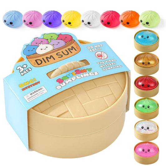 Dumpling Squishy Mystery Box, Random 1 of 14 Colors, Cute Squishy Dumpling Toy, Soft Stretchy Squeeze Toy, Sensory Fidget Toys for Anxiety Relief, Perfect for Party Favors, Birthday Gifts & Desk Toys