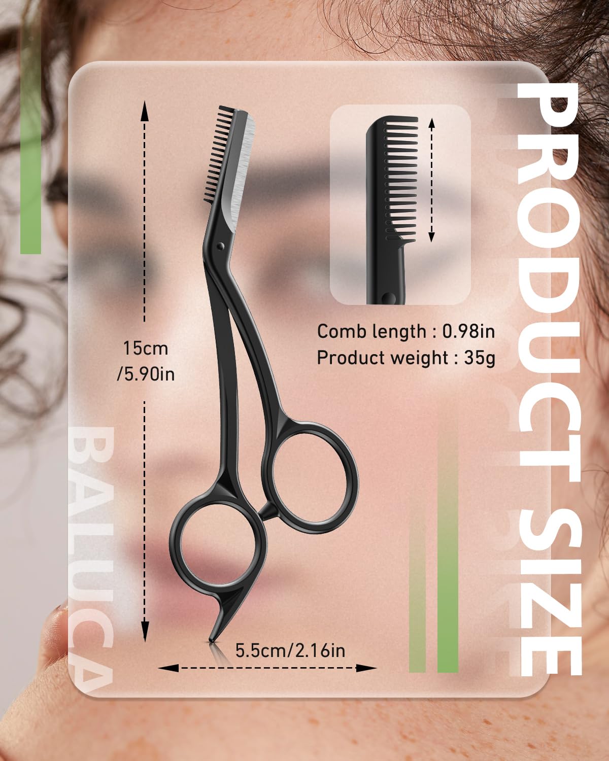 BALUCA Eyebrow Scissors with Comb | Professional Stainless Steel Eyebrow Trimmer for Women & Men | Dual-Design Precision Eye Brow Trimmer Scissors for Effortless Grooming, Silver (Black)