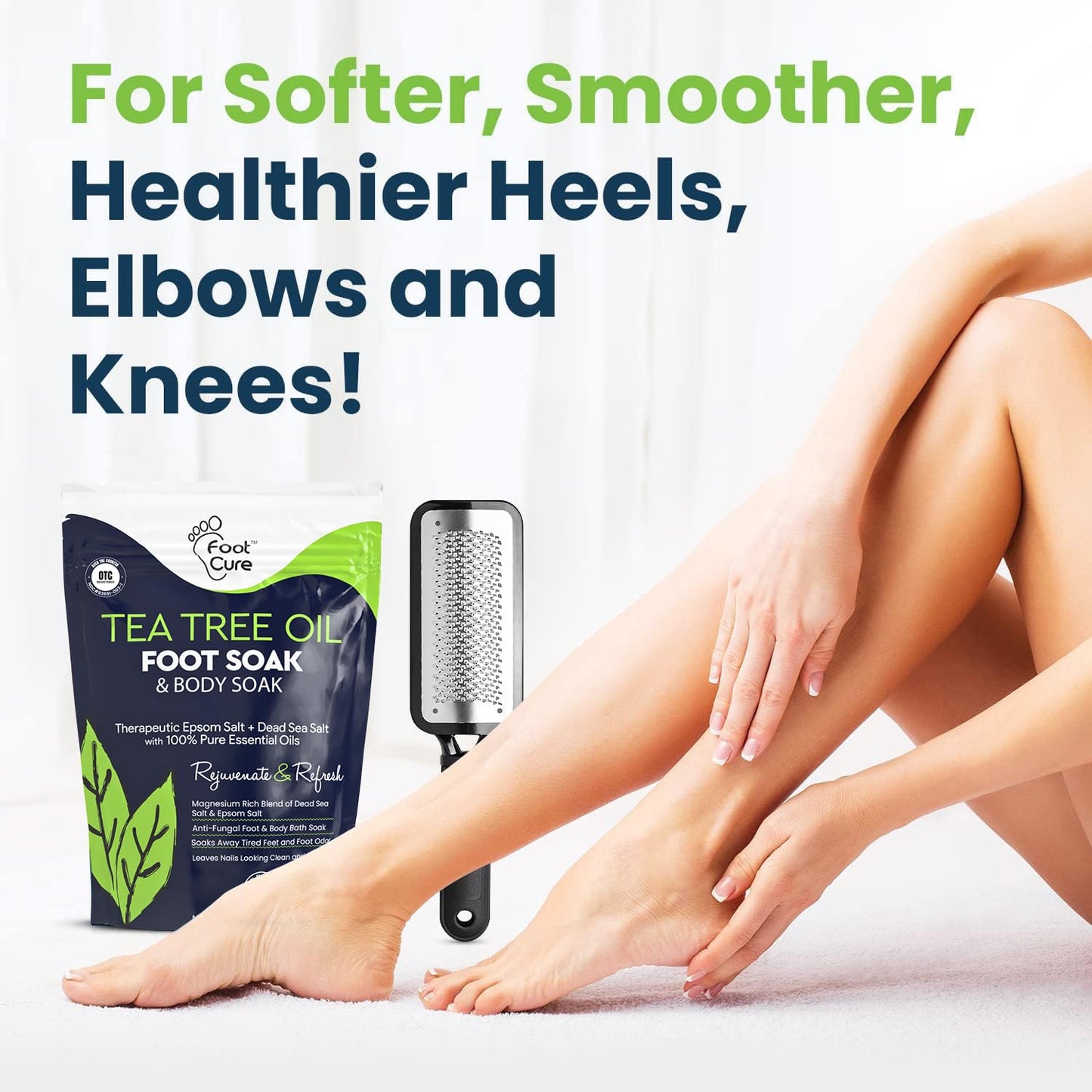Exfoliating Foot Care Set - Callus Remover & Pedicure Kit with Tea Tree Oil Soak, Urea Cream | 4-Piece Made in USA