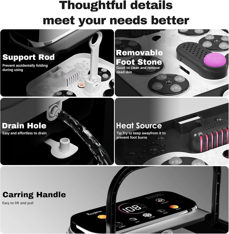 Electric Foot Spa with Touchscreen Display - Collapsible Heated Bath & Remote Control | 24 Shiatsu Massage Balls (Black)