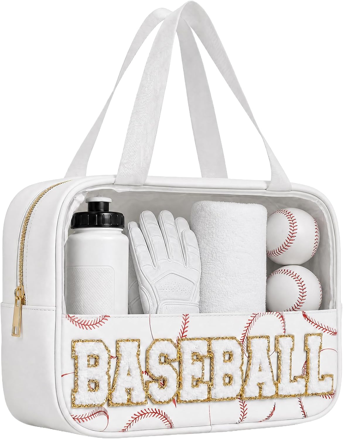 Tennis Makeup Bag - Clear Chenille Cosmetic Pouch with Zipper | Portable Travel Toiletry Bag for Women