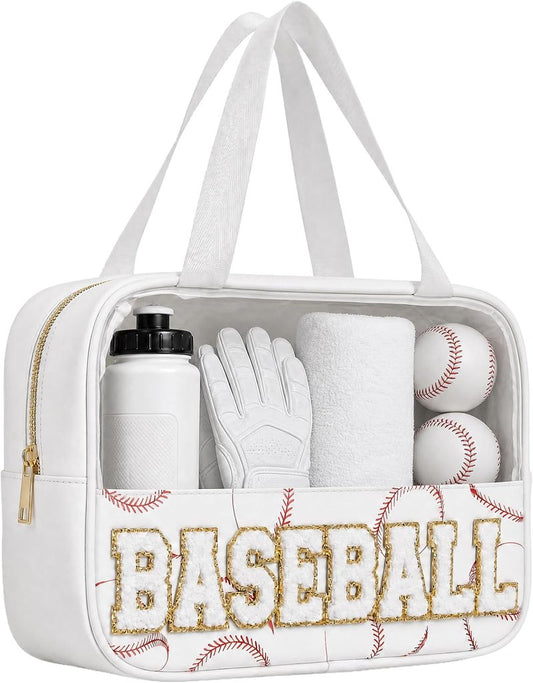 Baseball Mom Essentials | Clear Chenille Letter Zipper Pouch - Portable Makeup Bag for Team Gifts