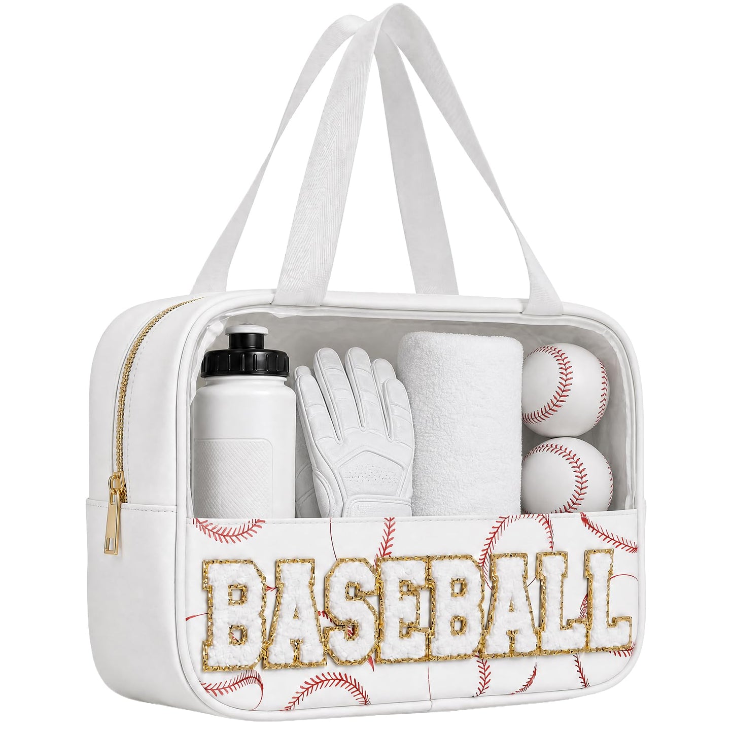 PPeen Baseball Mom Essentials Baseball Team Gifts Makeup Cosmetic Bag Clear Chenille Letter Zipper Pouch Stuff Sport Portable Travel Case
