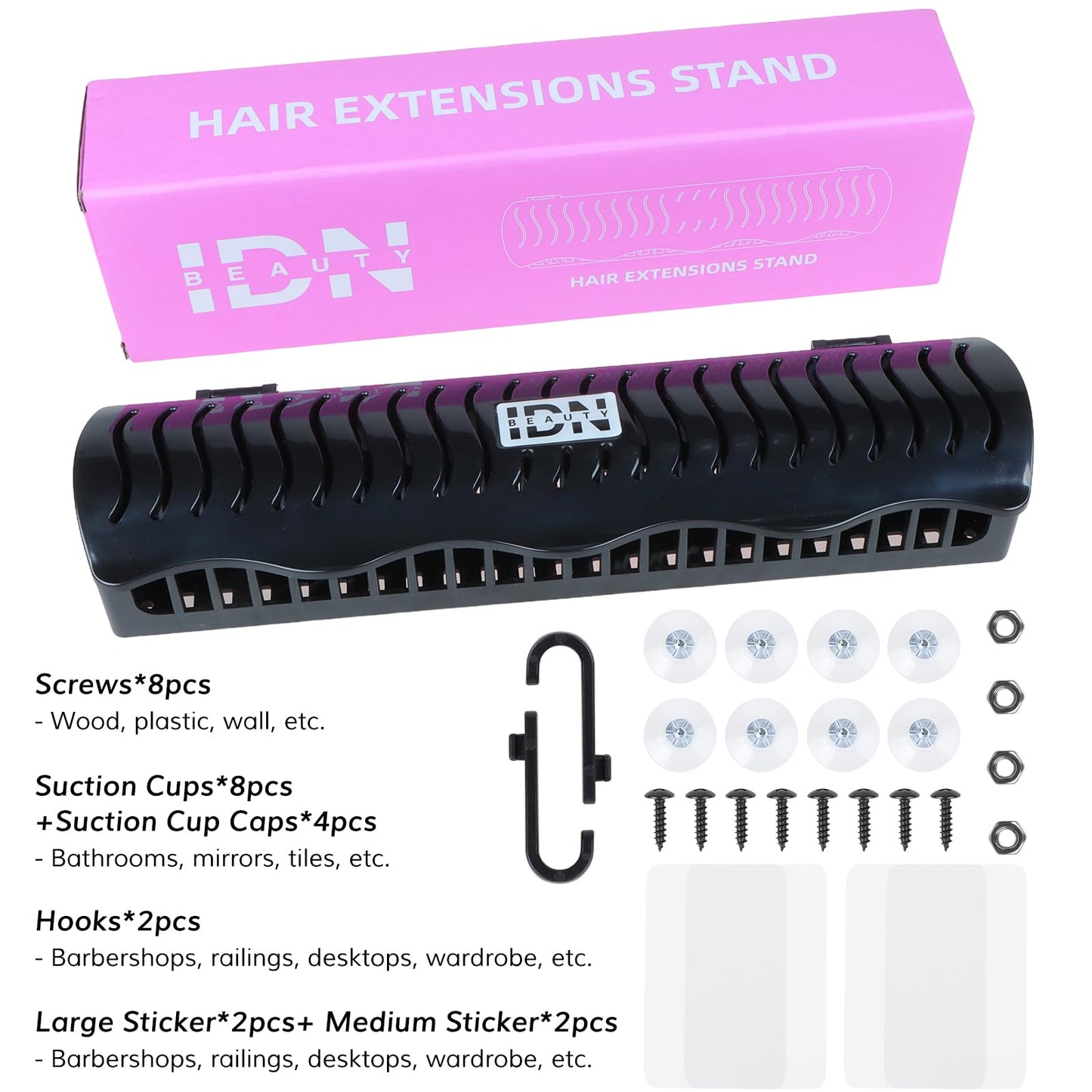 IDN BEAUTY Hair Extension Holder Stand for Styling, 4 Installation Modes With Tool, Hair Extension Holder Designed to Securely Hold Your Extensions for Washing, Styling, Packing and Storing