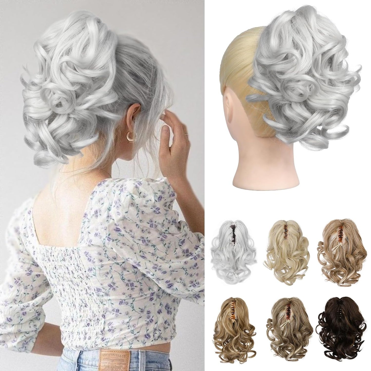 Short Ponytail Extension - Classic Loose Curly Wavy Claw Clip Hairpiece for Women | Dark Brown