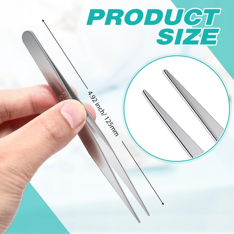 WILLBOND Stainless Steel Tweezers Lab Forceps Long Tweezers with Flat Round Tip Hair Removal Tweezer Garden Tweezer Straight 5 Inch for Plants, Craft, Electrical Repair