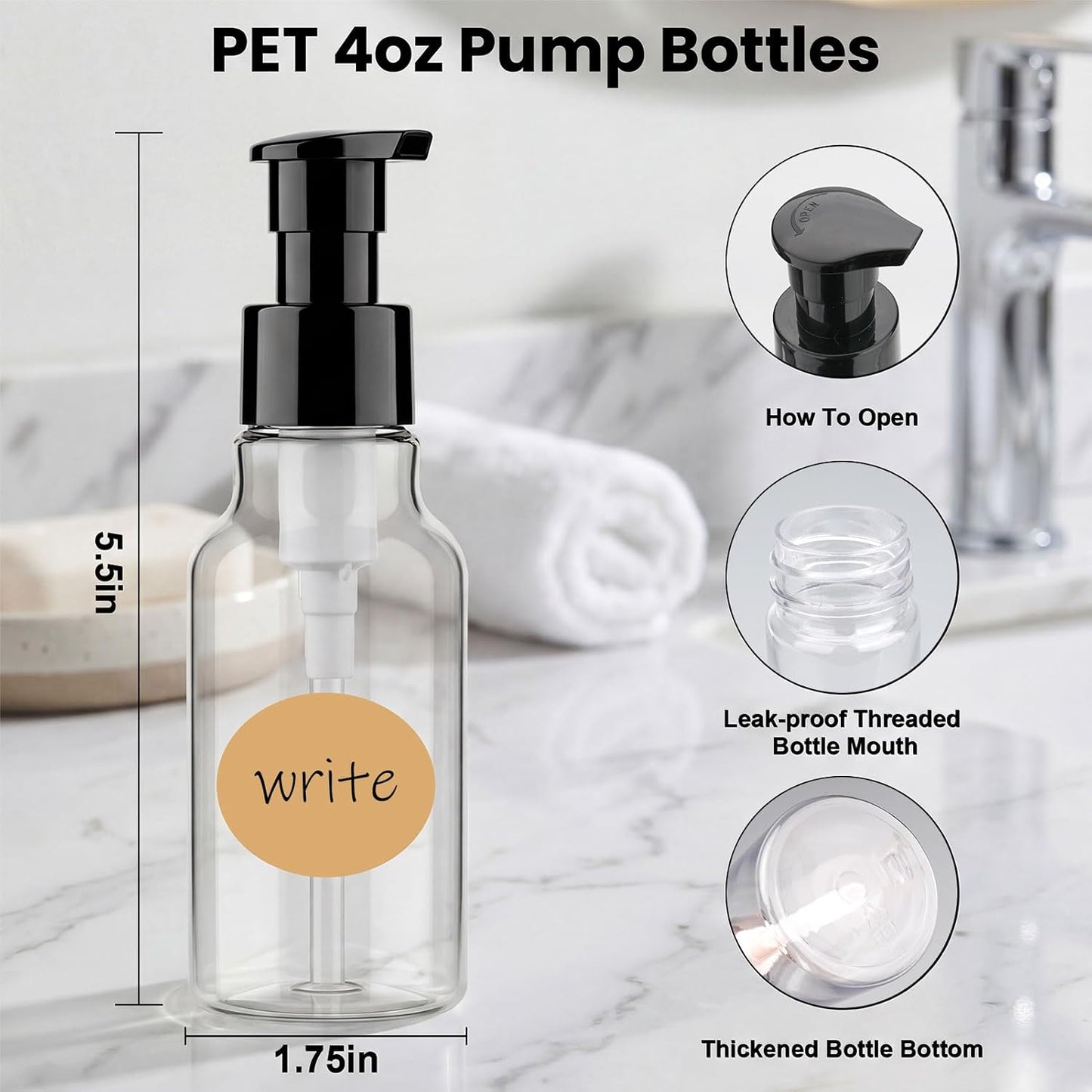 4oz Refillable Pump Bottle Dispenser - Leak-Proof Plastic Soap & Lotion Bottles | Travel Size, Clear - 2 Pack