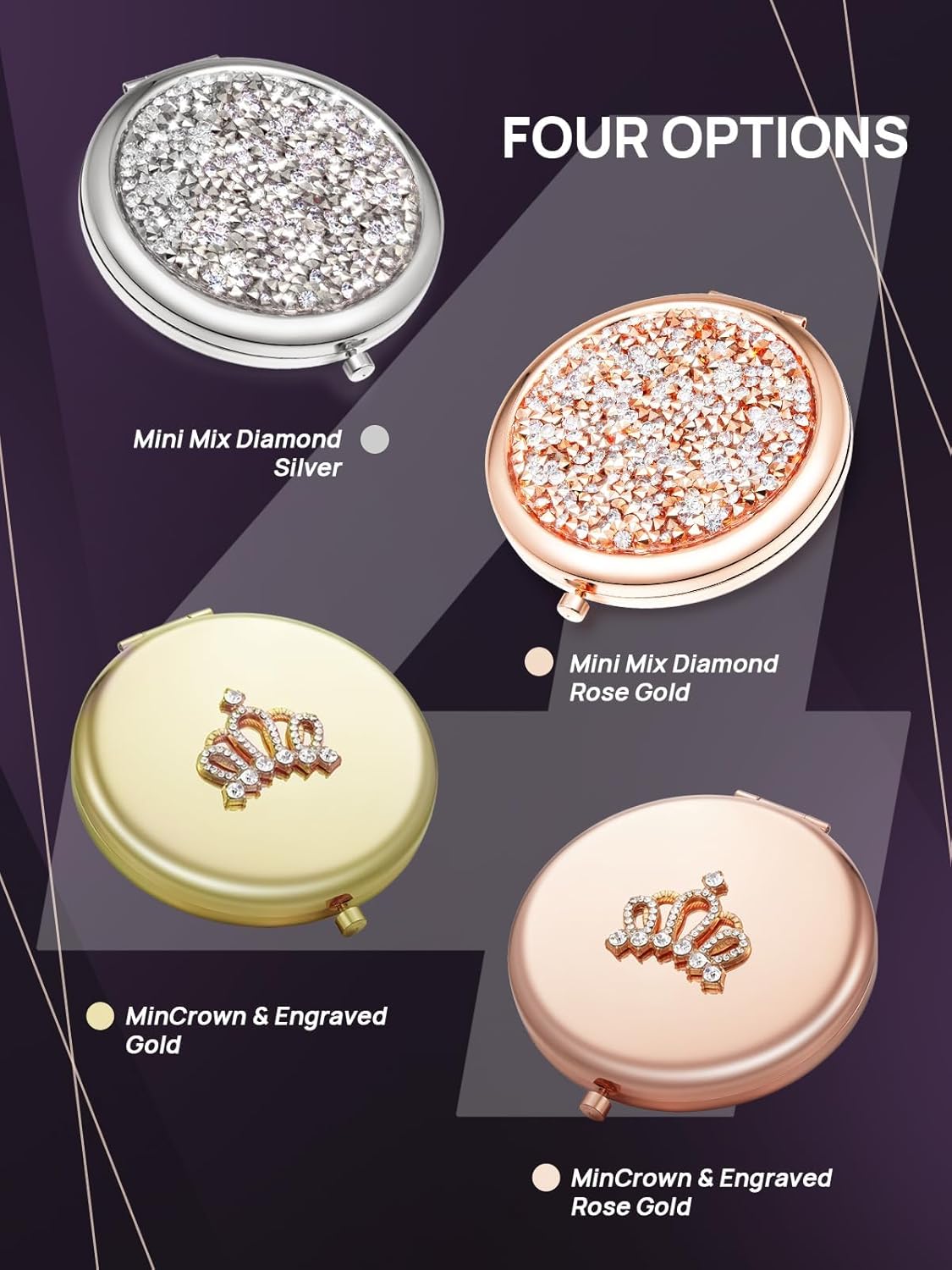 Omiro 1X/10X Magnifying Compact Mirror - Engraved Crown Design | Small Gold Pocket Makeup Mirror Gift for Women