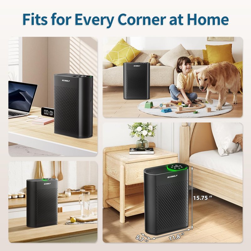 Air Purifier for Large Rooms - 3-Stage True HEPA, 360° Airflow, Ultra-Quiet 20dB | Cleans 2,400 ft² in 30 Mins, Black