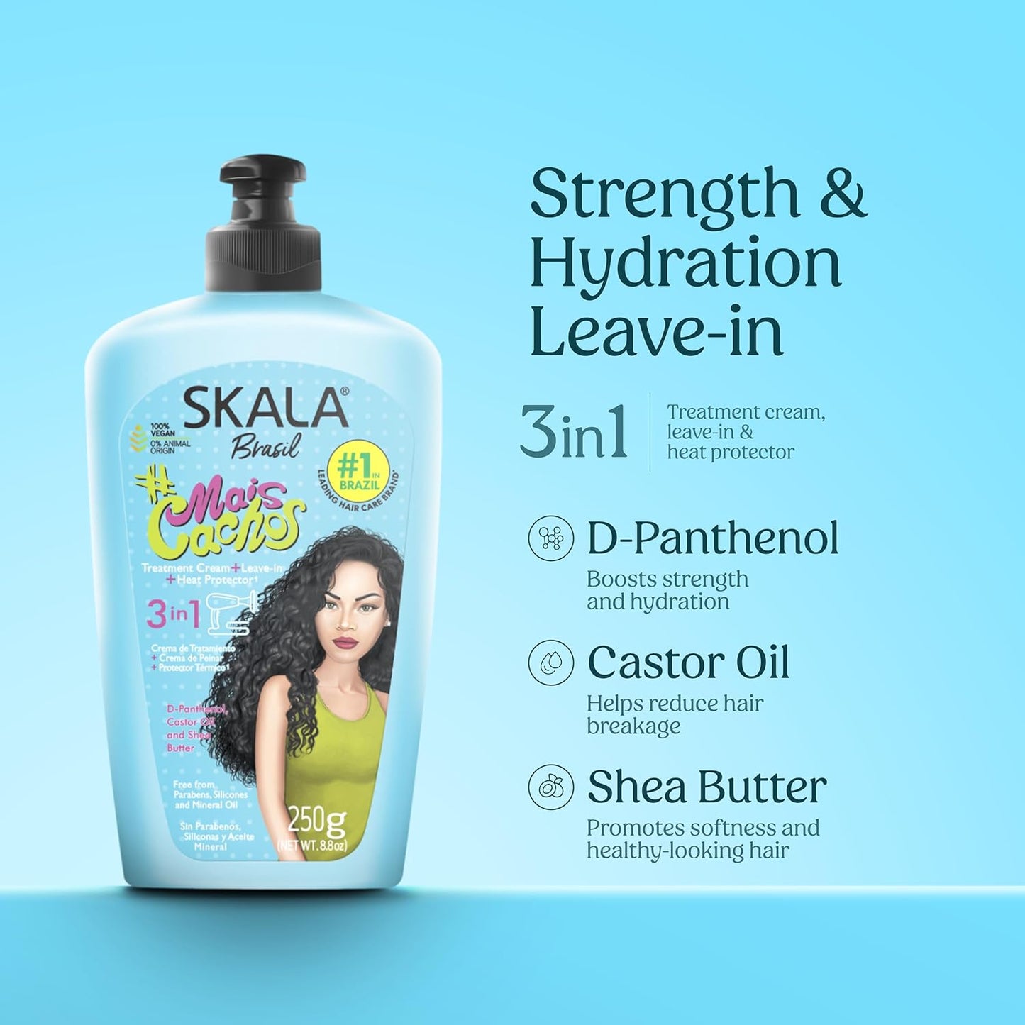 SKALA 3-in-1 Curl Treatment Cream - Leave-In Conditioner for Curly Hair | Heat Protection, 8.8 oz