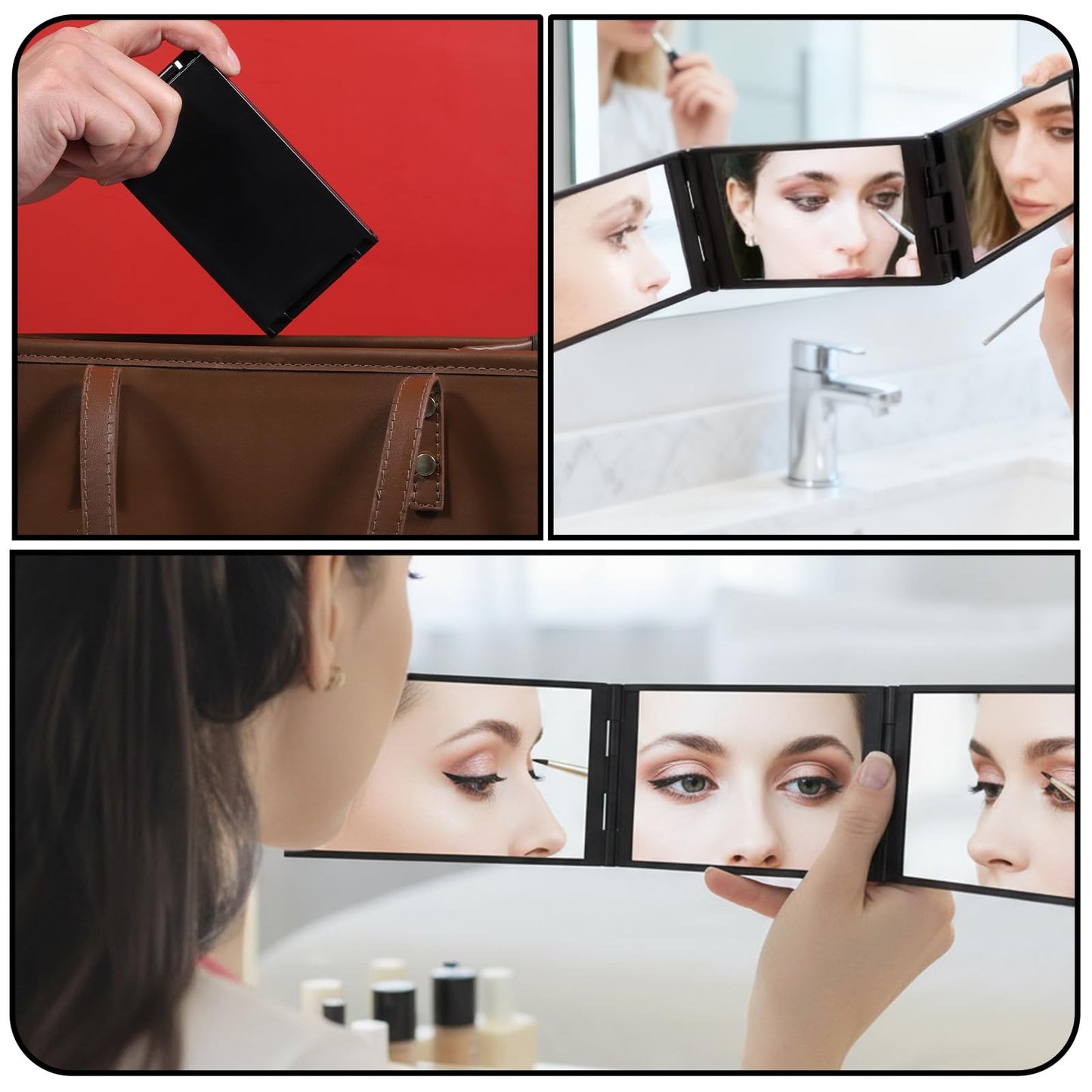 4 Way Mirror Foldable Makeup Mirror Portable 360 Degree Handheld Haircut Mirrors 4 Barber Desktop DIY Haircut Tool for Hair Cuting Styling Grooming Sided Self Haircuts for Home and Salon, 4.7 * 2.7 in