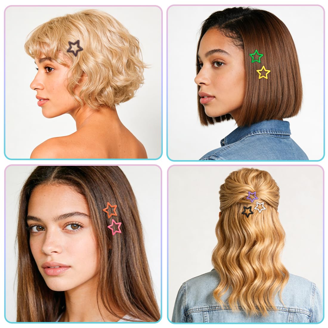 64 Pcs Cute Metal Star Snap Hair Clips for Women & Girls - Strong Hold Small Barrettes for Thin, Fine & Short Hair
