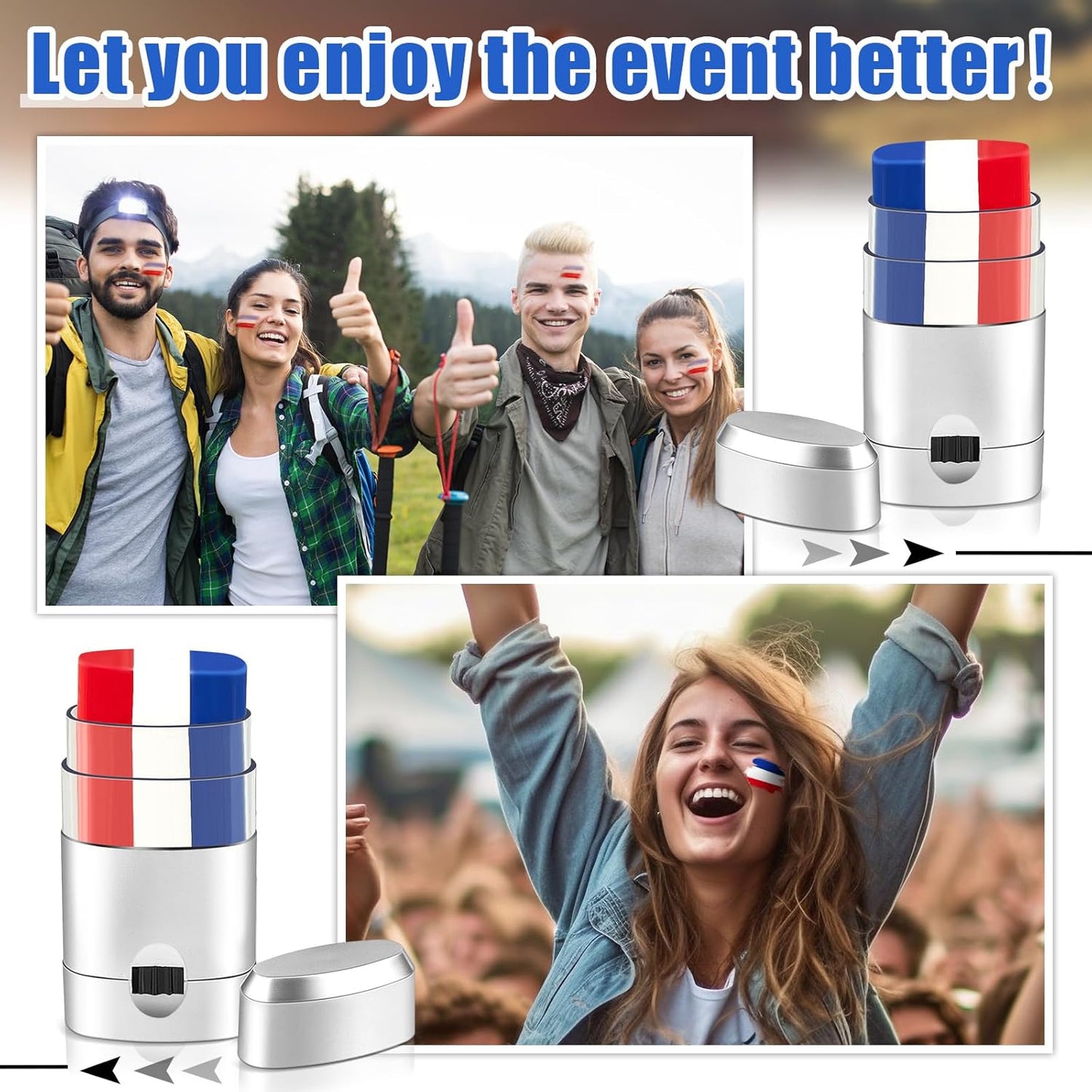 USA Flag Face Paint Set - 3 Pcs Red White Blue | Safe Blendable Makeup for 4th of July & Sports Events