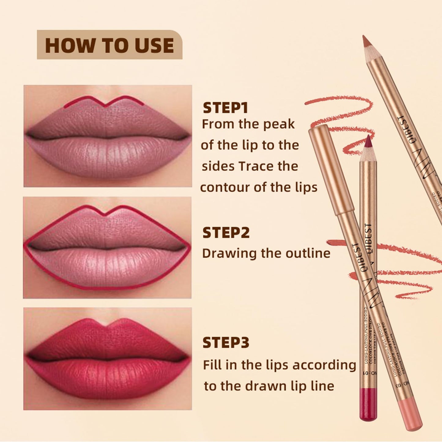 Bekoeen 12PCS Matte Lip Liner Set,Waterproof Lipstick Liner Slim,High Pigmented Creamy Lipliners Pencil,Non-fading Long Lasting Lip Liner Pencil for Women