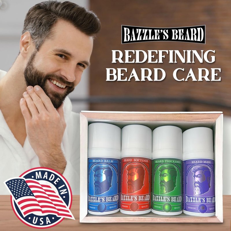 Bazzle's Beard Thickener – Beard Growth Kit & Balm with Biotin for Hair Growth for Men, Infused with Oat Protein for Medium Hold and Light Fragrance, Facial Hair & Mustache Styling Balm Conditioner