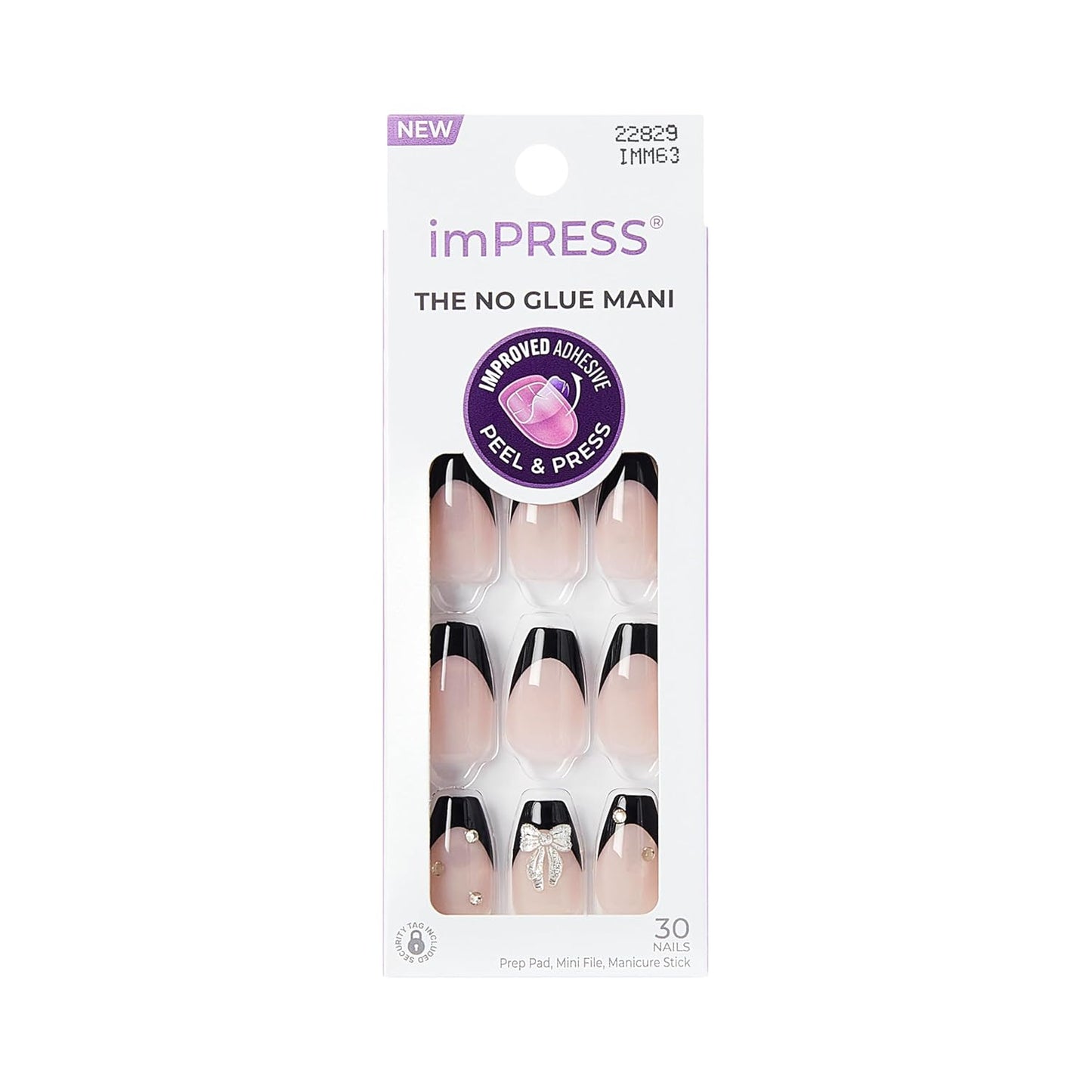 Impress No Glue Press-On Nails - 'By The River' Black Coffin Shape | Medium Size, 30 Nails & Accessories Included