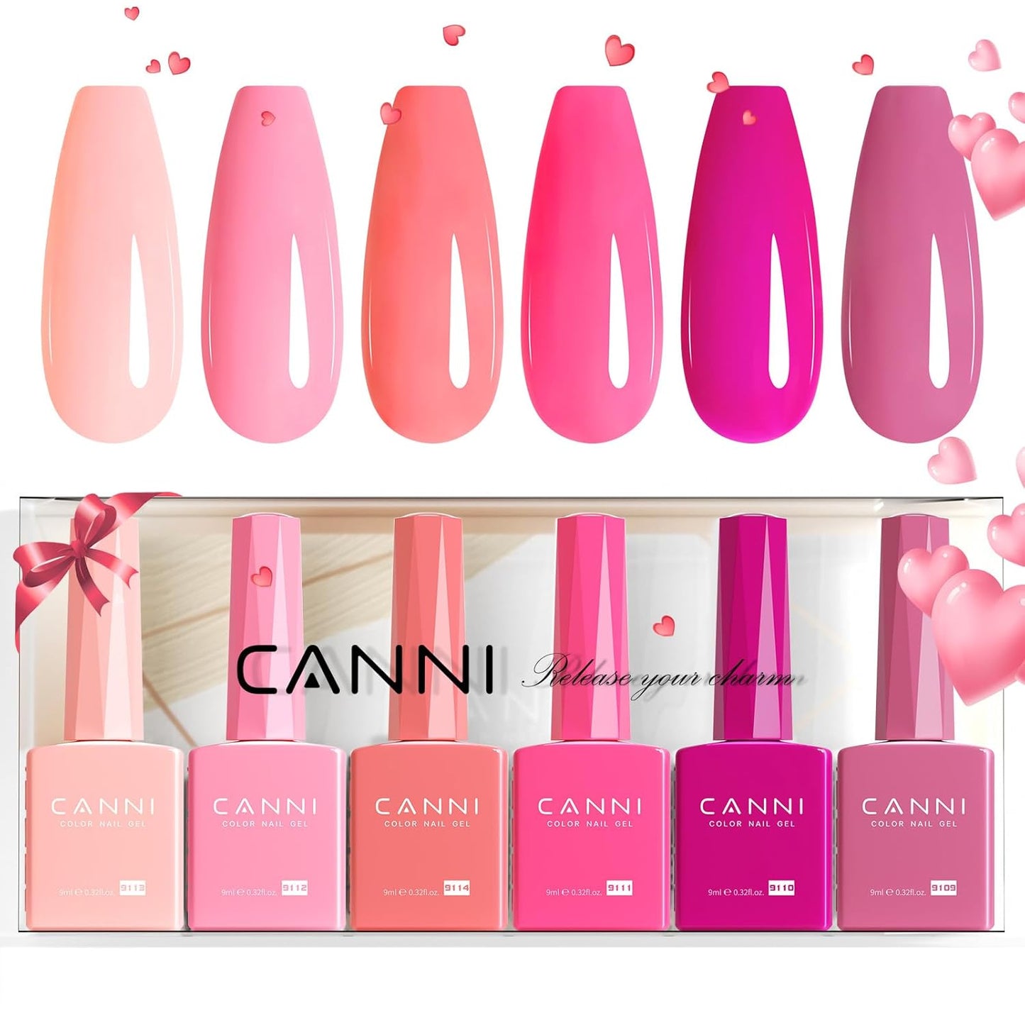 CANNI Gel Nail Polish Set - 6 Pcs 9ml Glitter & Solid Colors | Christmas & New Year's DIY Kit for Home Use