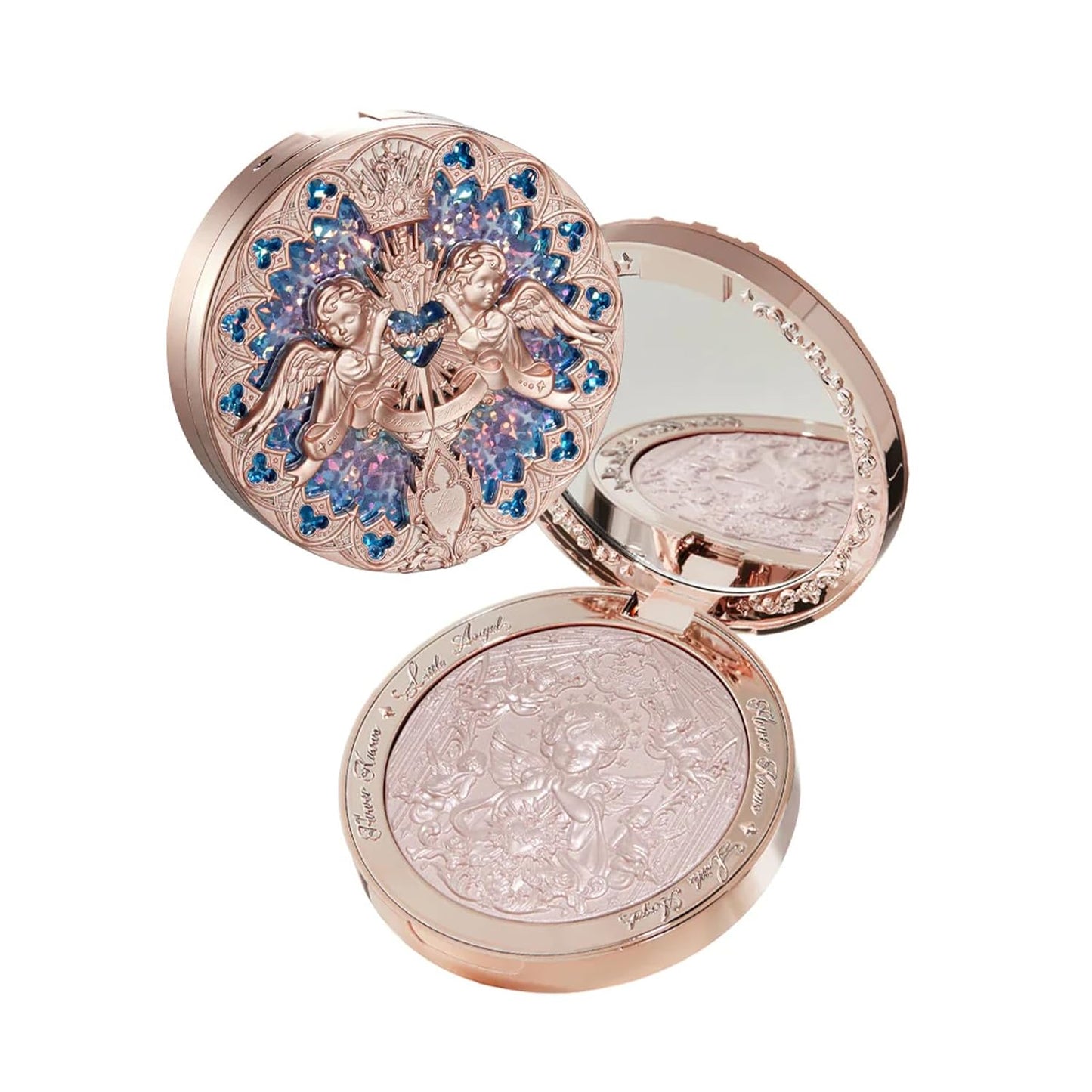 Little Angel Embossed Highlighter - Rosy Pearl Powder for Dreamy Pink Shimmer | Long-Lasting Ethereal Glow, Soft Velvet Finish