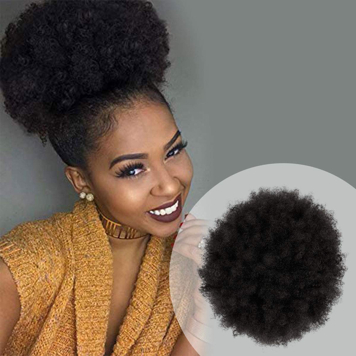 Afro Puff Drawstring Ponytail - Retro Kinky Curly Wig for Black Women | Large, Dark Brown Synthetic Hair Extension