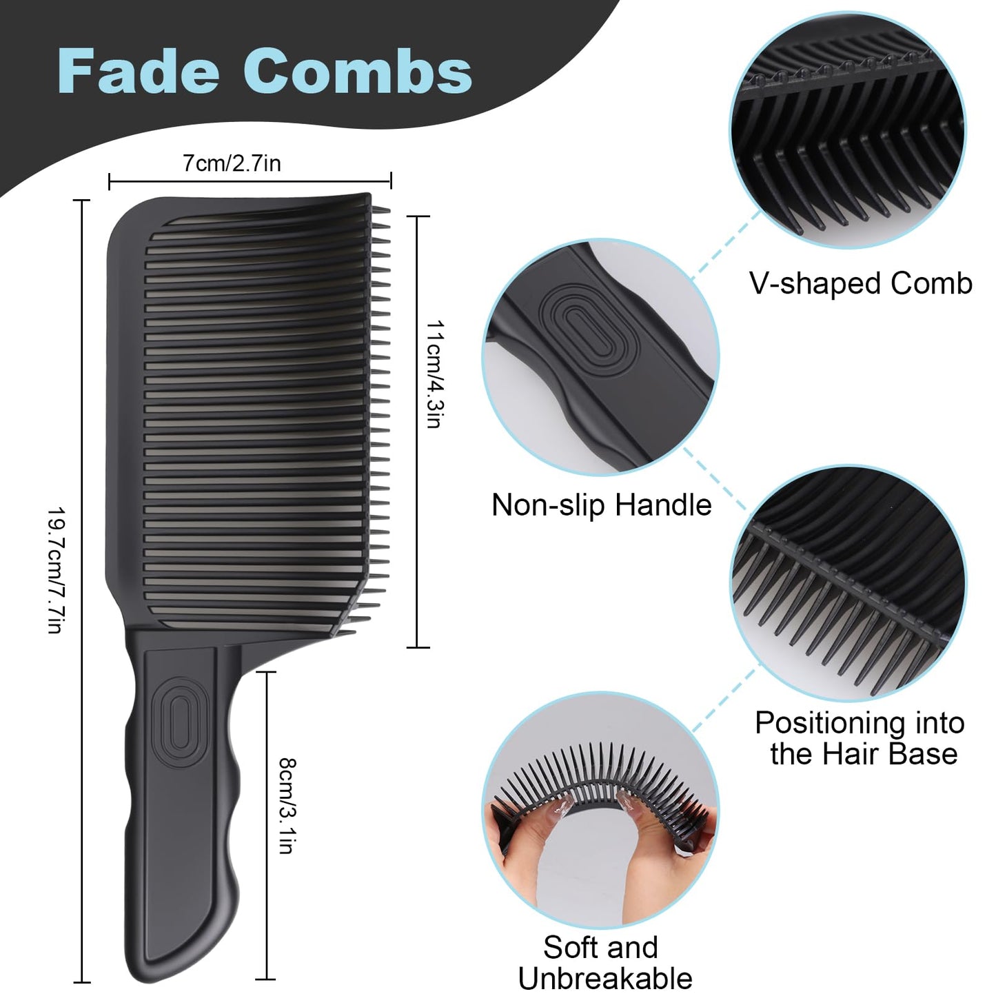 FOWSRHRG 2PCS Fade Comb, Barber Fade Comb Flat Curved Push Edge, Gradient Positioning Hair Comb For Home, Hair Salon, Men DIY Hairdresser Styling Hair Cutting Fade Guide Tools (Black)